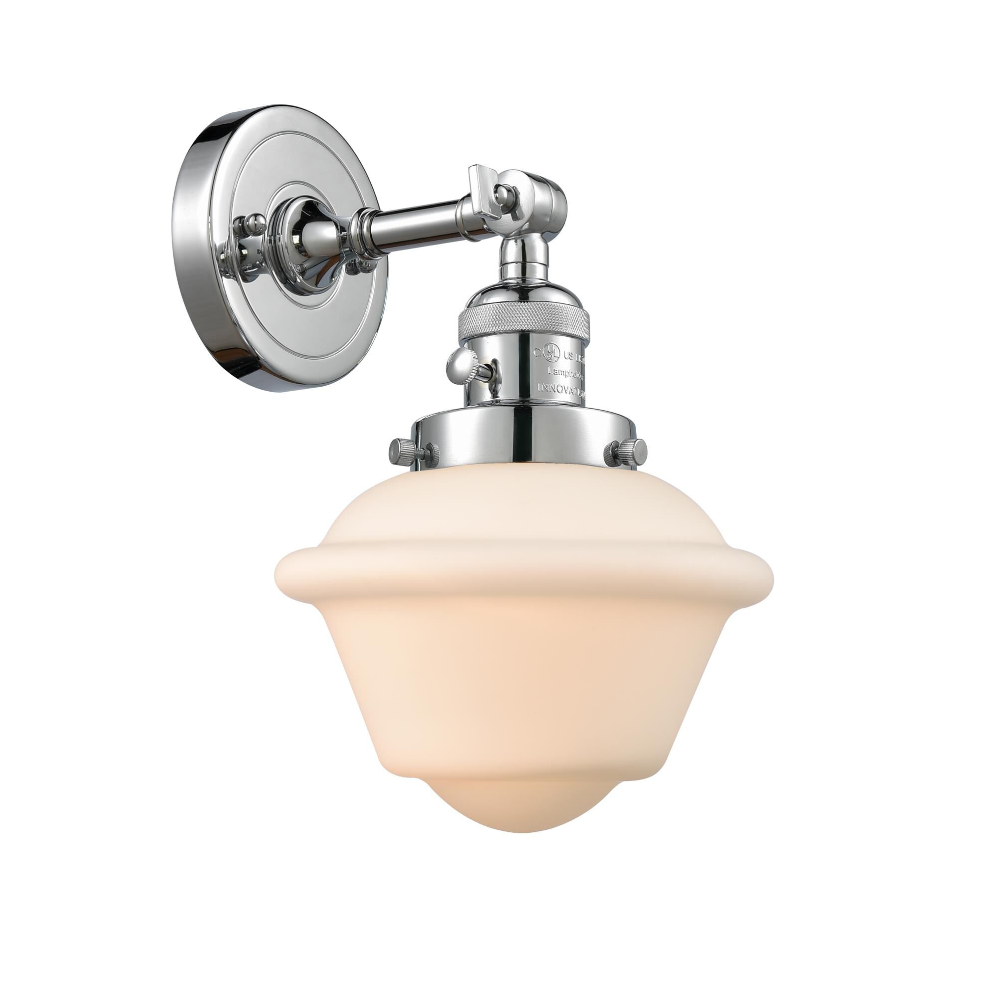 Shown in Polished Chrome finish and Matte White Cased glass and Switch on Socket accent
