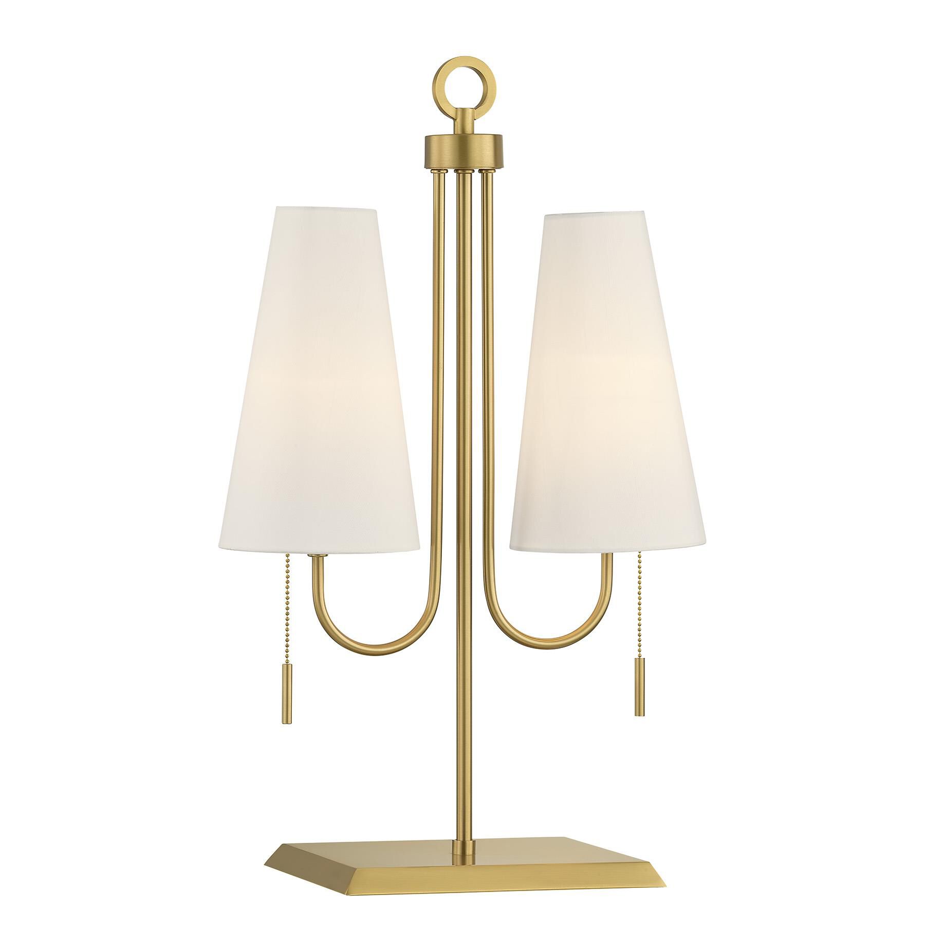 Shown in Warm Brass finish and White Fabric shade