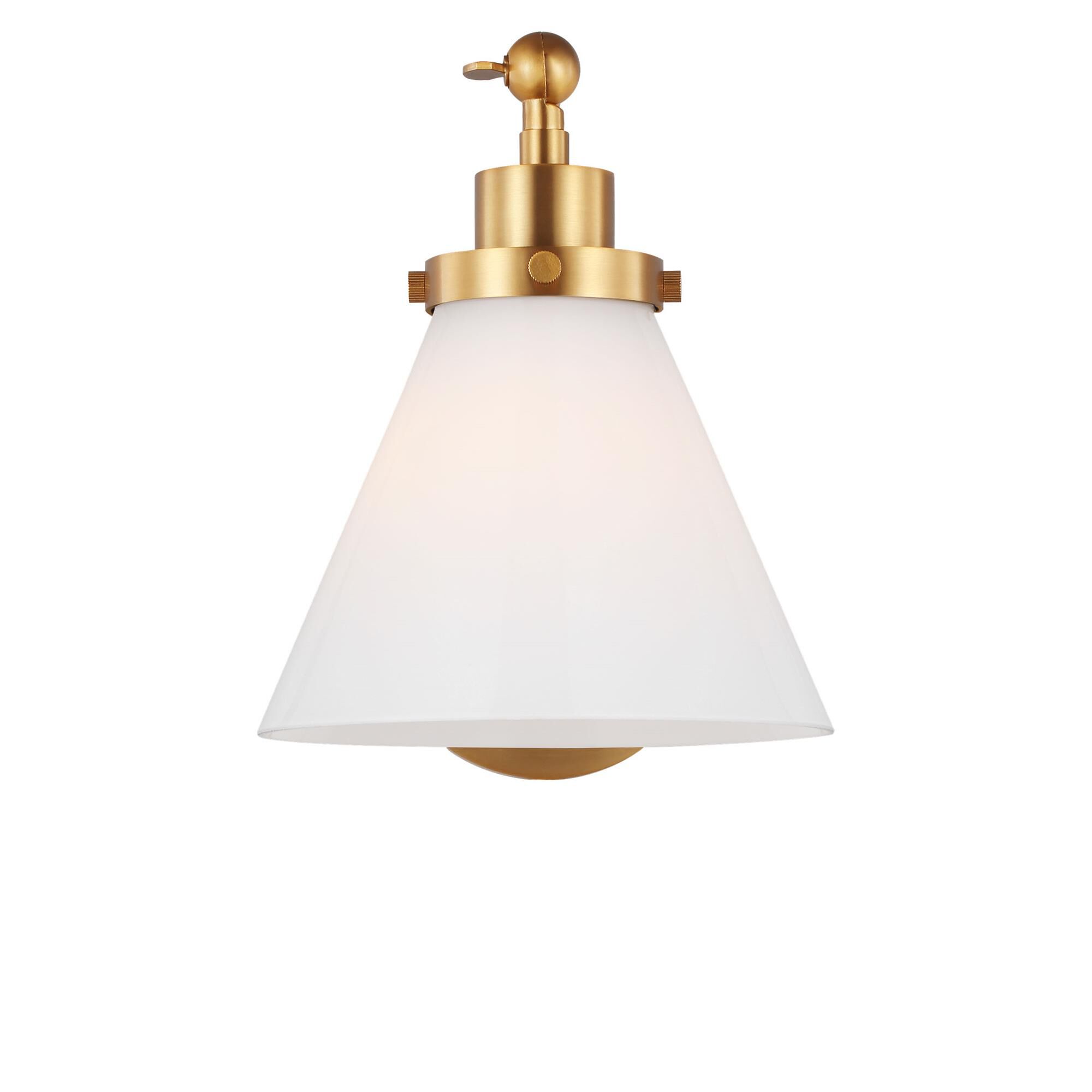 Shown in Burnished Brass finish and Milk Glass shade
