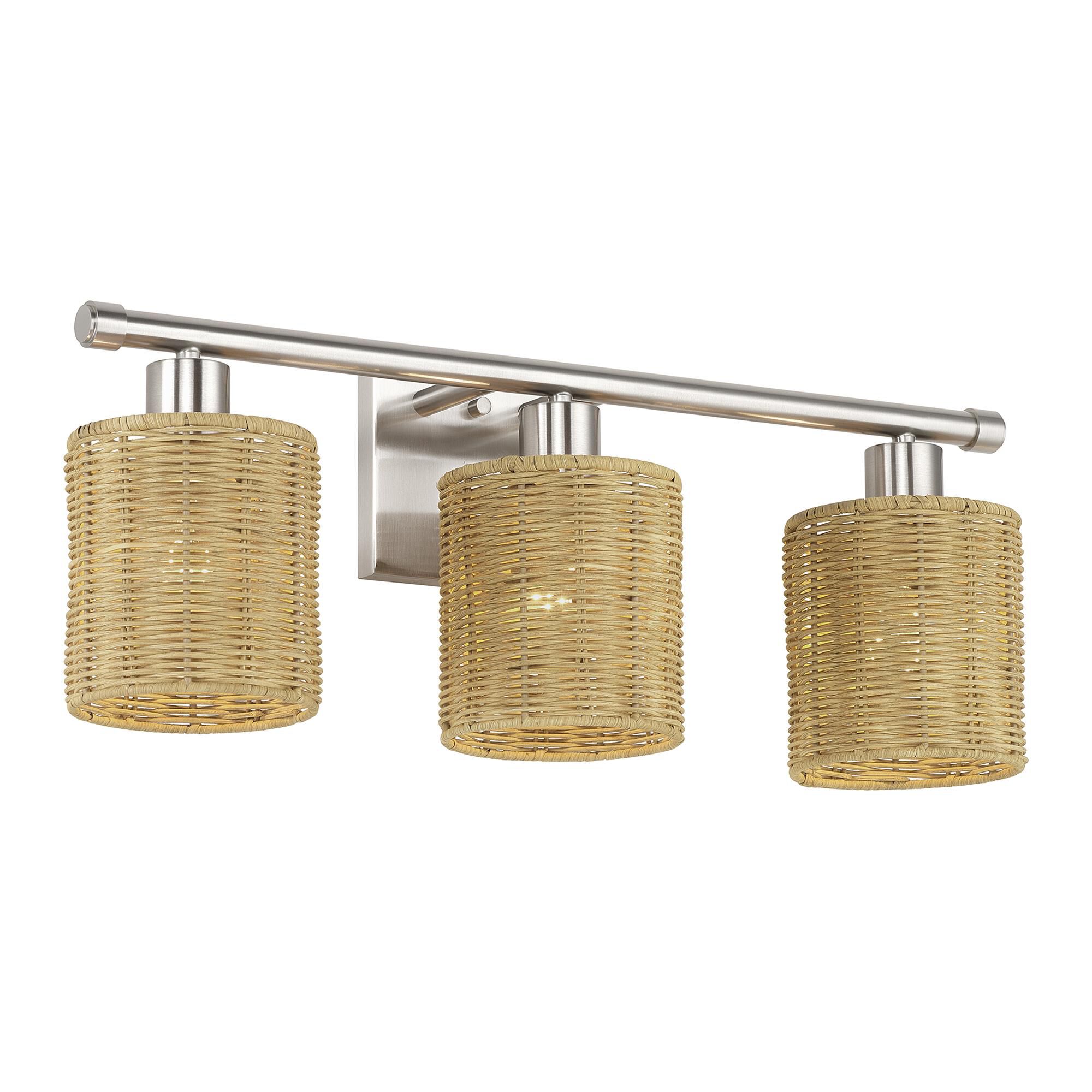 Shown in Brushed Nickel finish and Hand-Woven Rustic Walnut Color Rattan shade