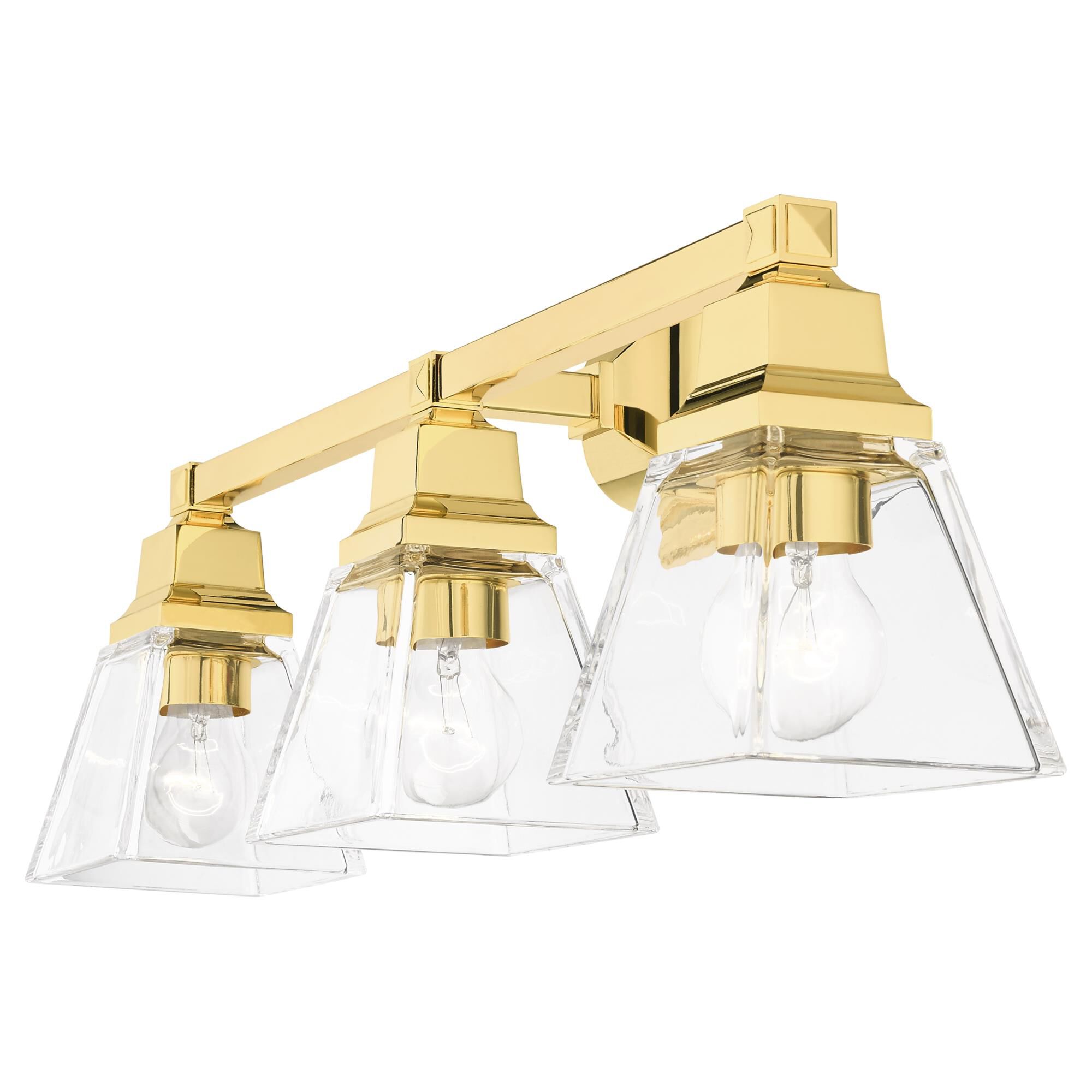 Shown in Polished Brass finish and Clear glass and Clear Glass shade