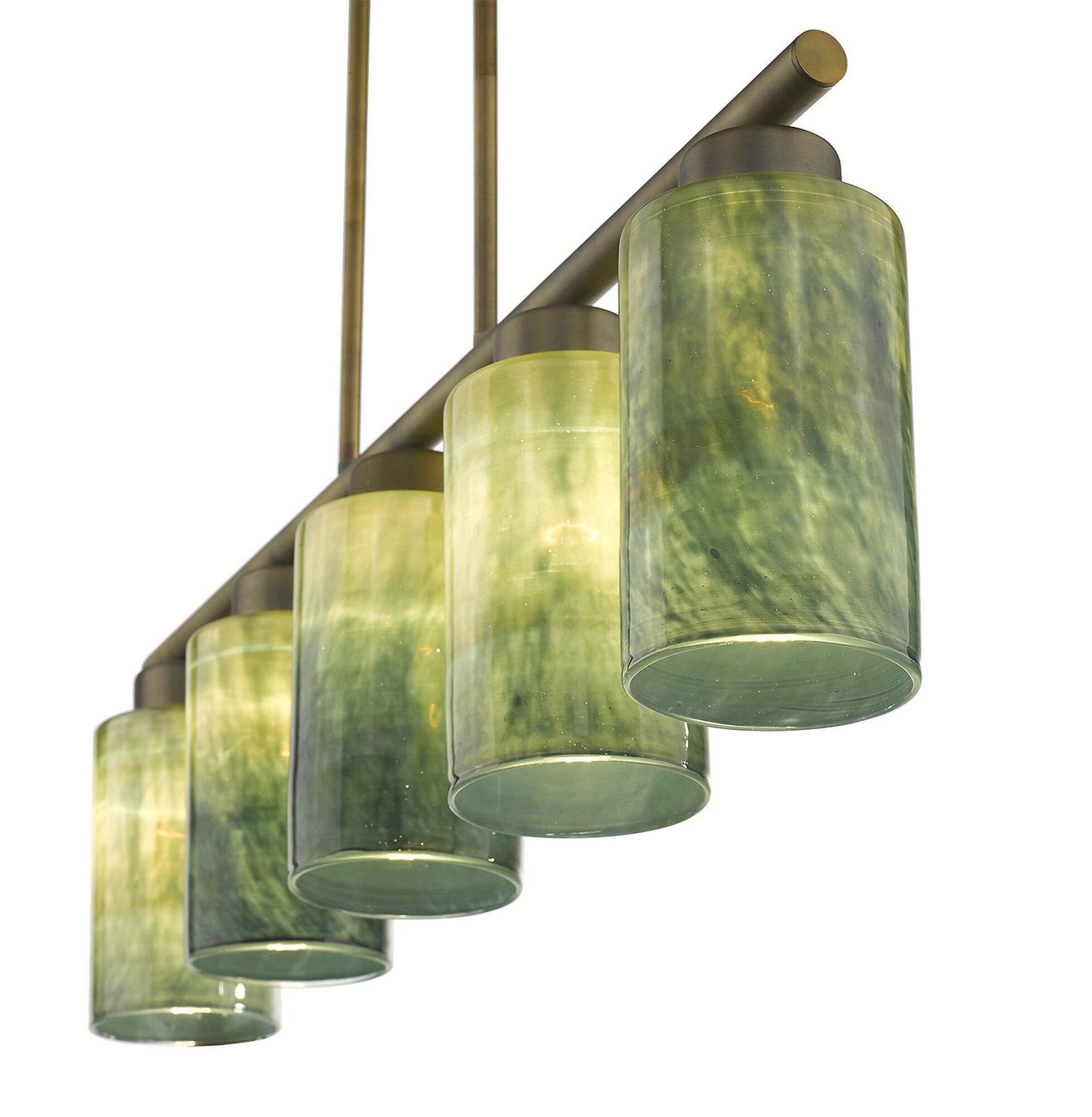 Shown in Brass finish and Blue/Gold glass and Blue/Gold Cylindrical Glass s shade