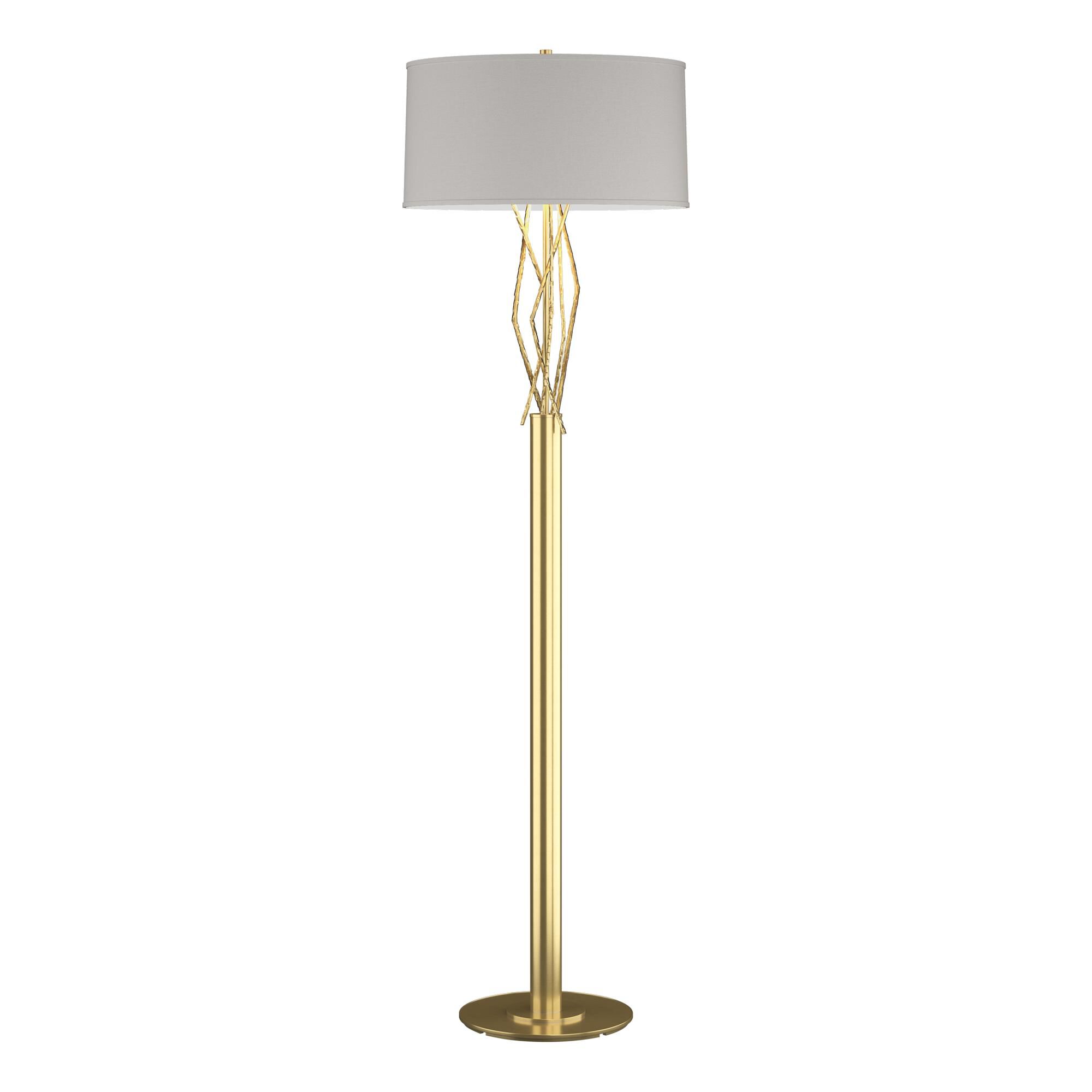 Shown in Modern Brass finish and Flax shade