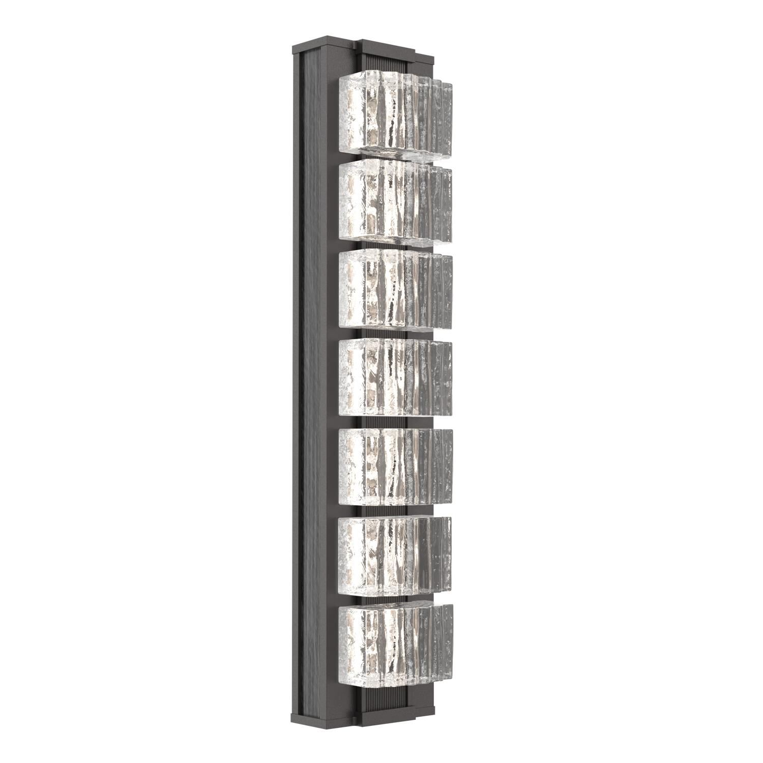 Shown in Graphite finish and Clear Ribbed glass and Dark Oak accent