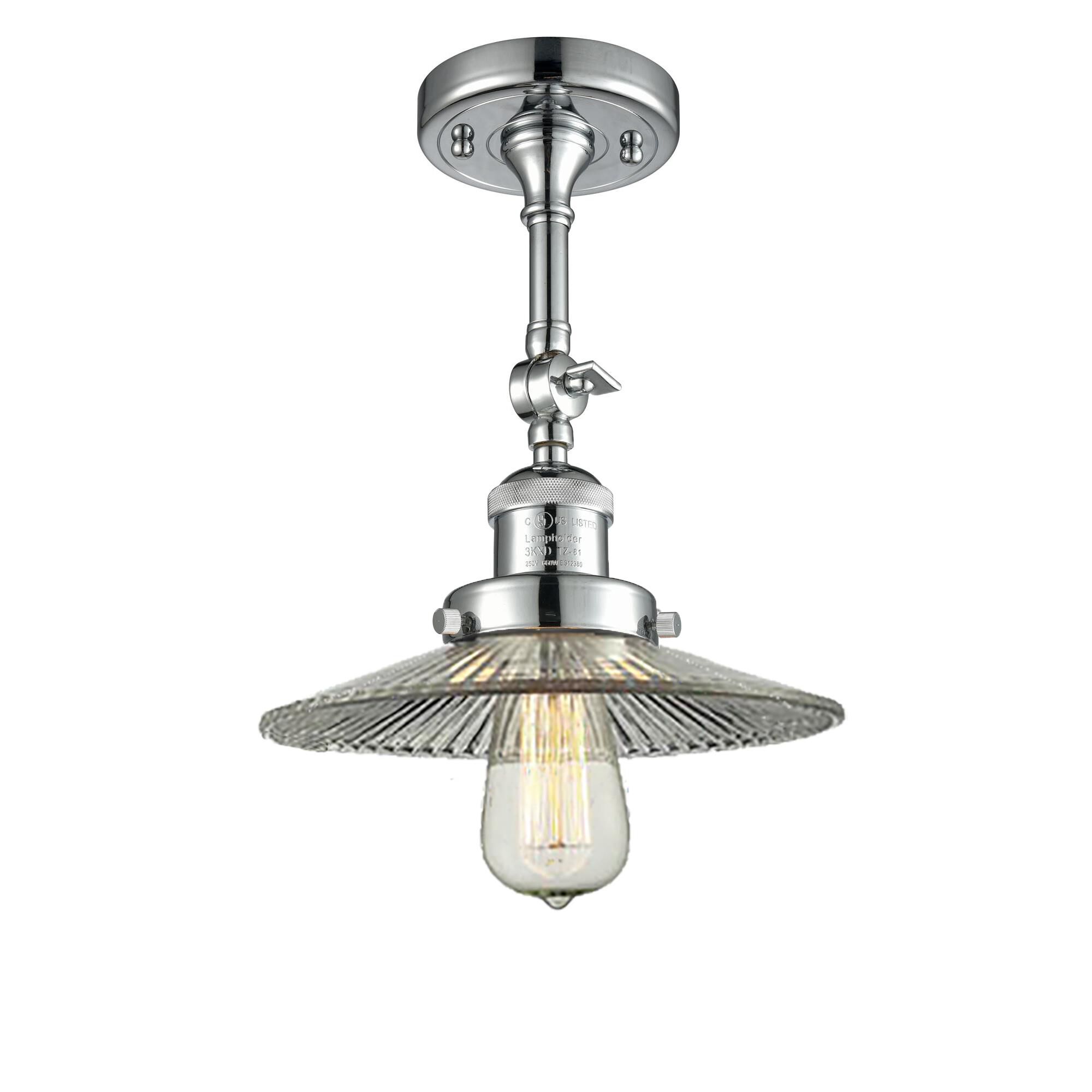 Shown in Polished Chrome finish and Clear Halophane glass