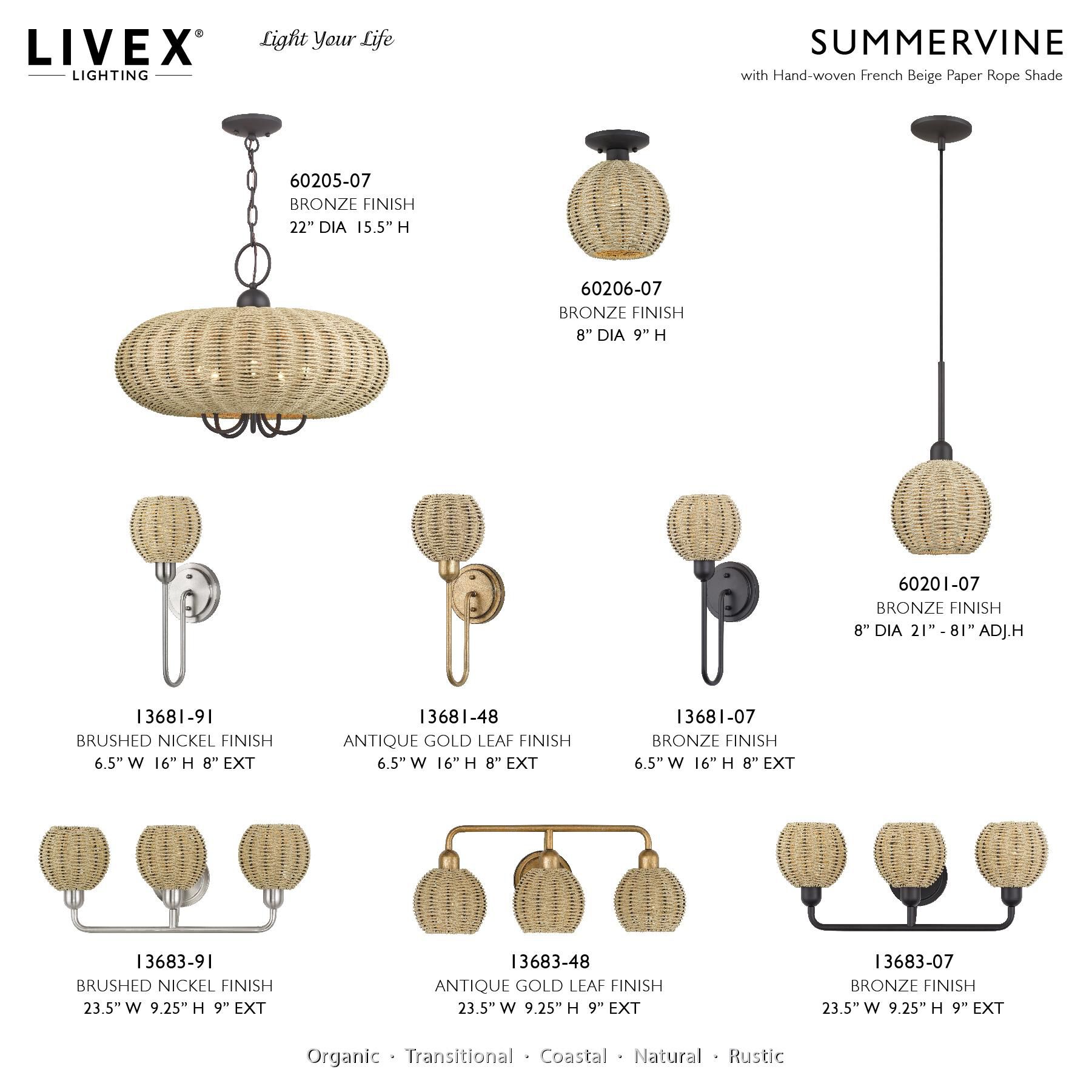 Shown in Antique Gold Leaf finish and Hand-Woven French Beige Paper Rope shade