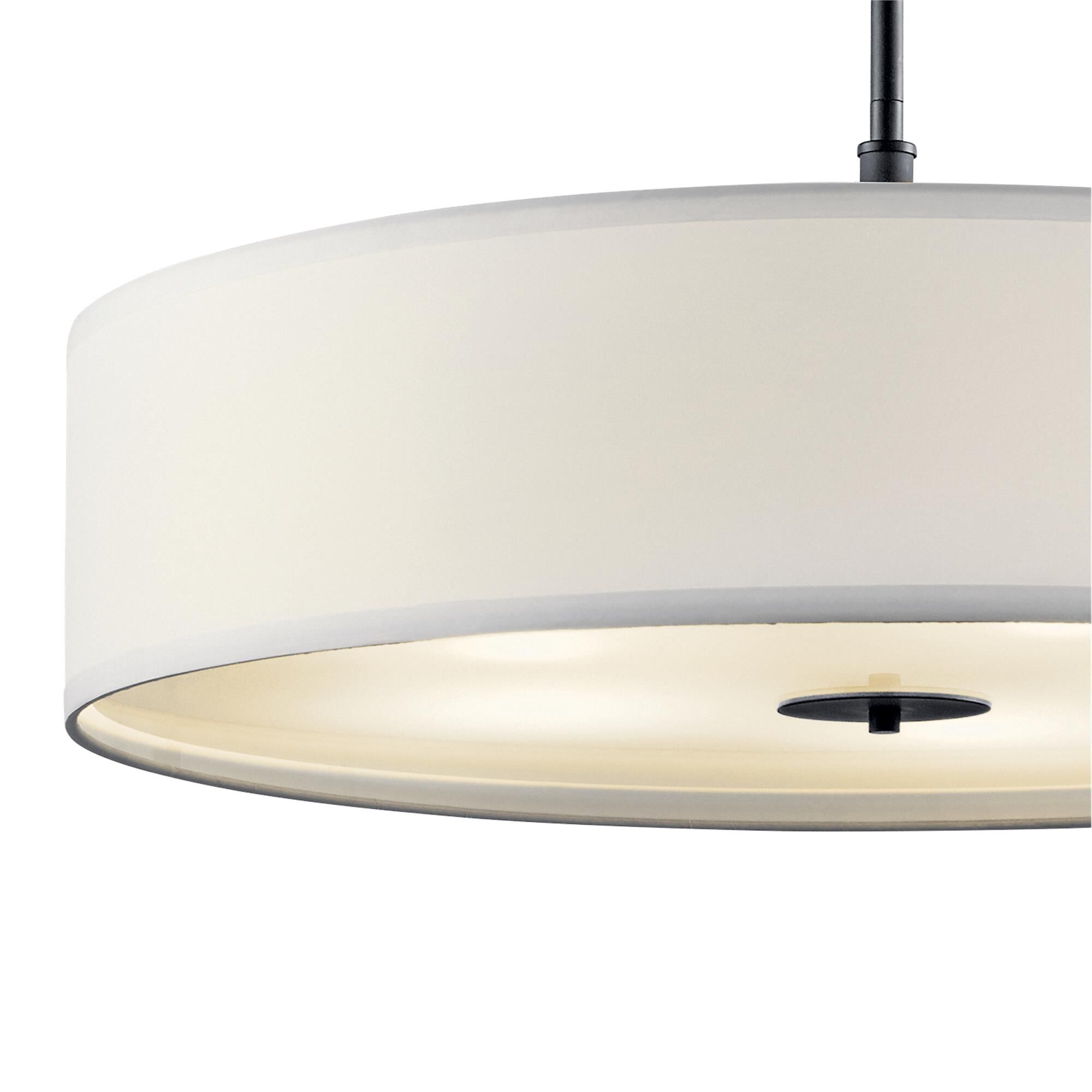 Shown in Black finish and Satin Etched glass and White Microfiber shade