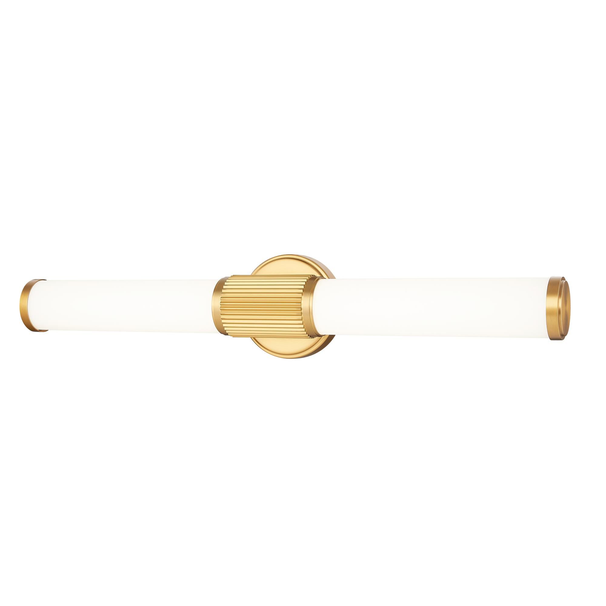 Shown in Modern Gold finish and Opal White glass and Opal White shade