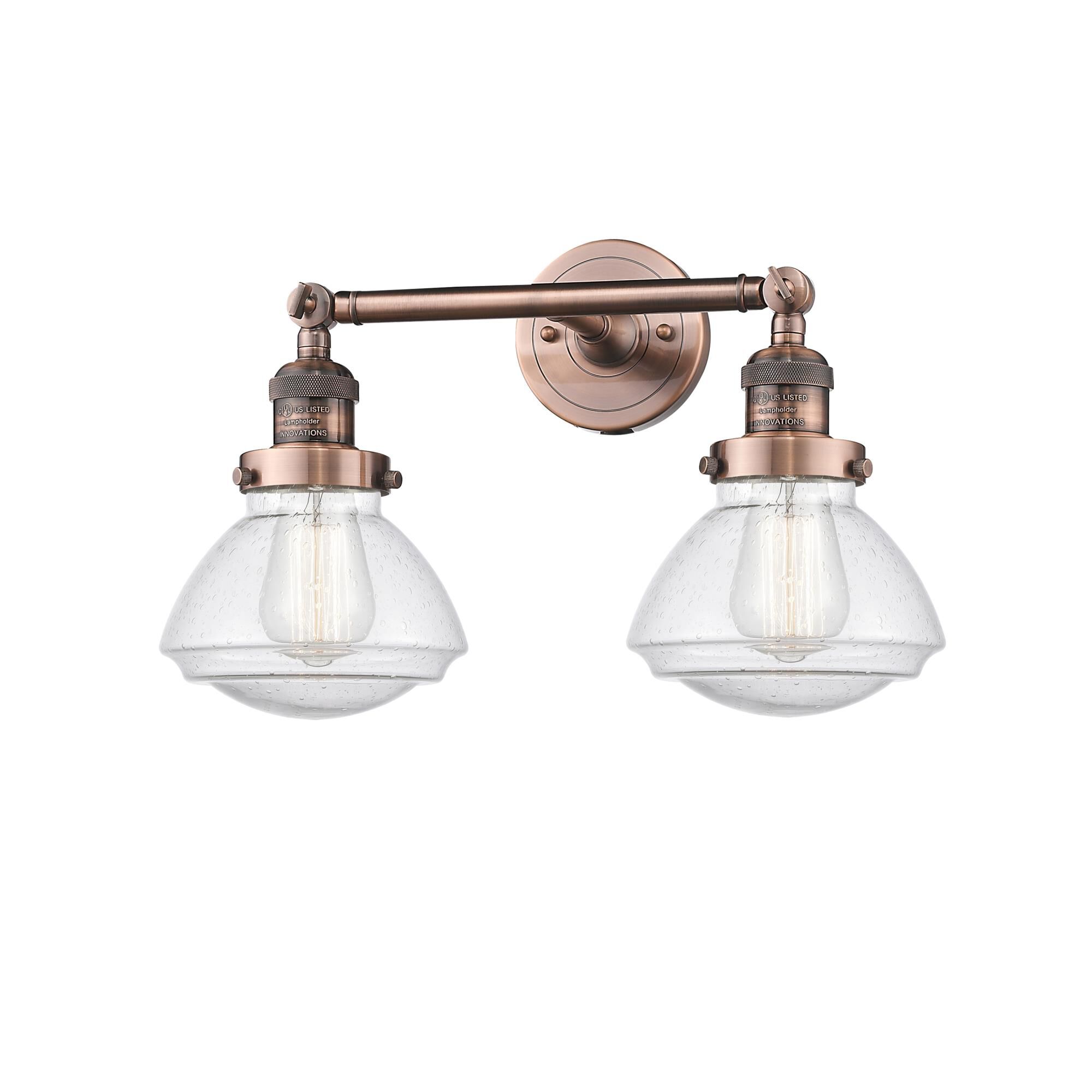 Shown in Antique Copper finish and Bell glass and Glass shade and Bulb Tint - Amber accent