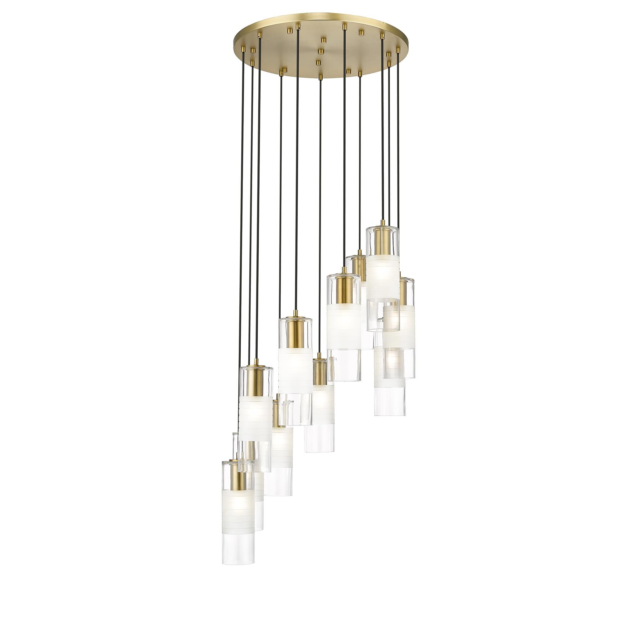 Shown in Modern Gold finish and Clear+frosted glass and Clear+frosted shade