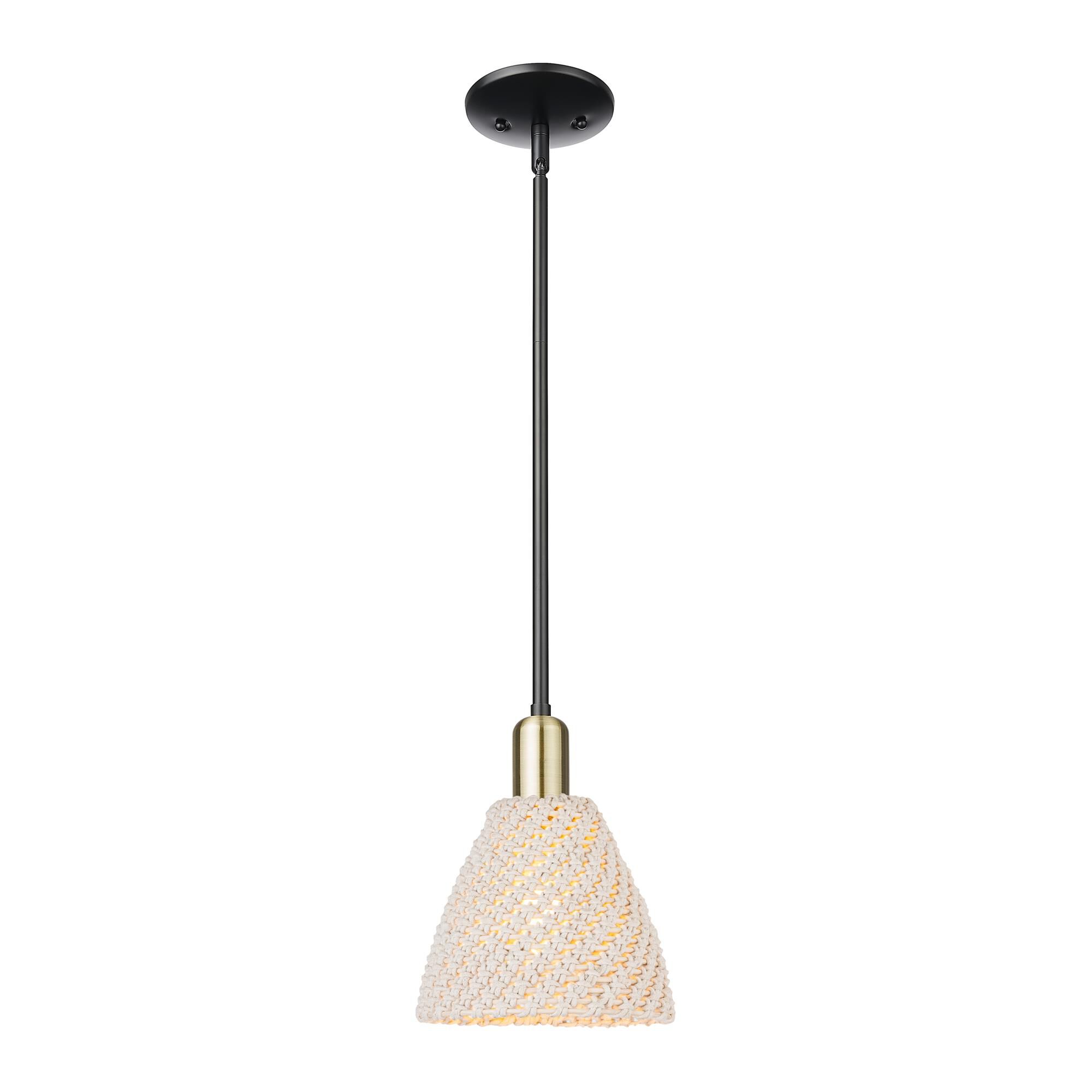 Shown in Black Antique Brass finish and Natural shade