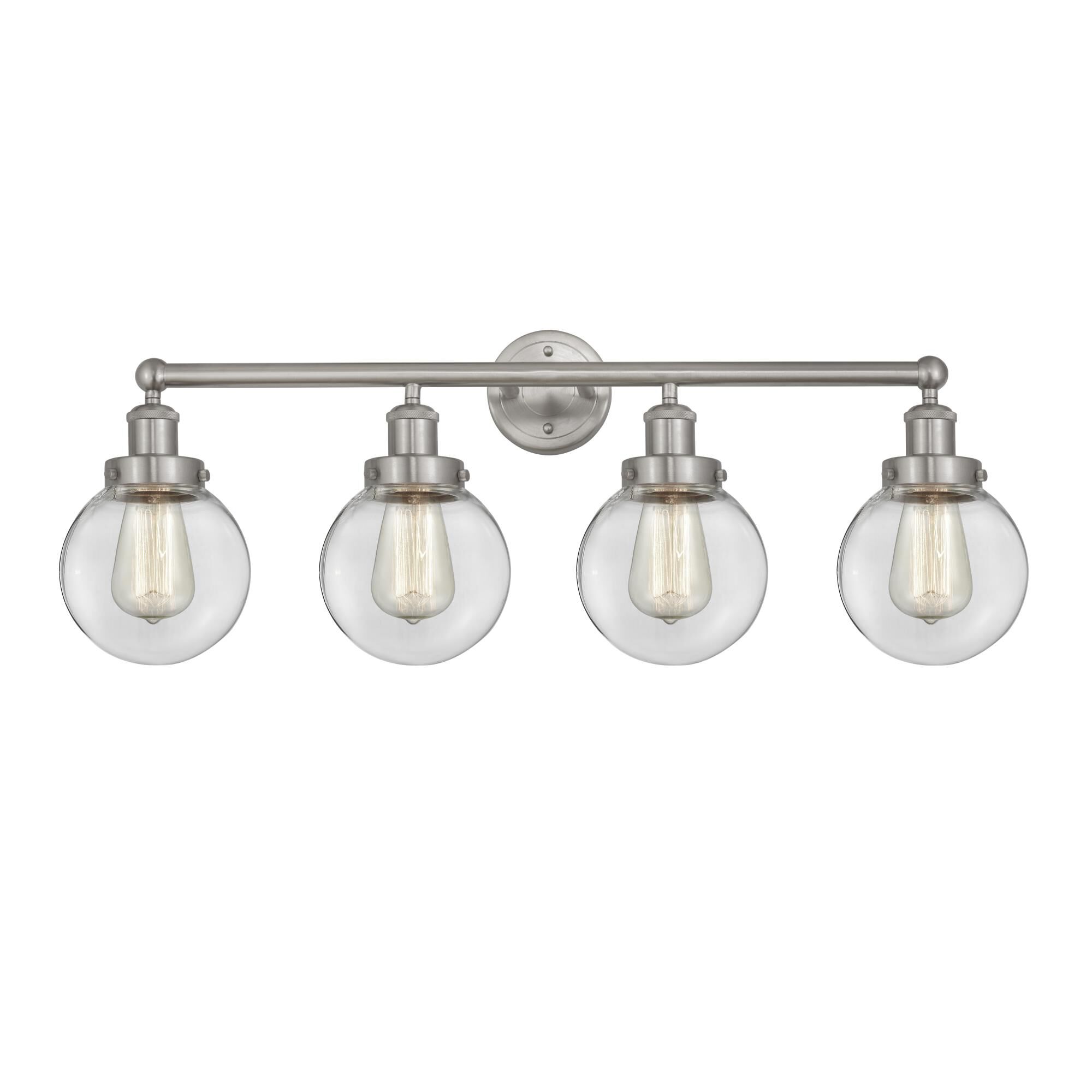 Shown in Brushed Satin Nickel, Clear finish and Clear glass and Clear Glass shade