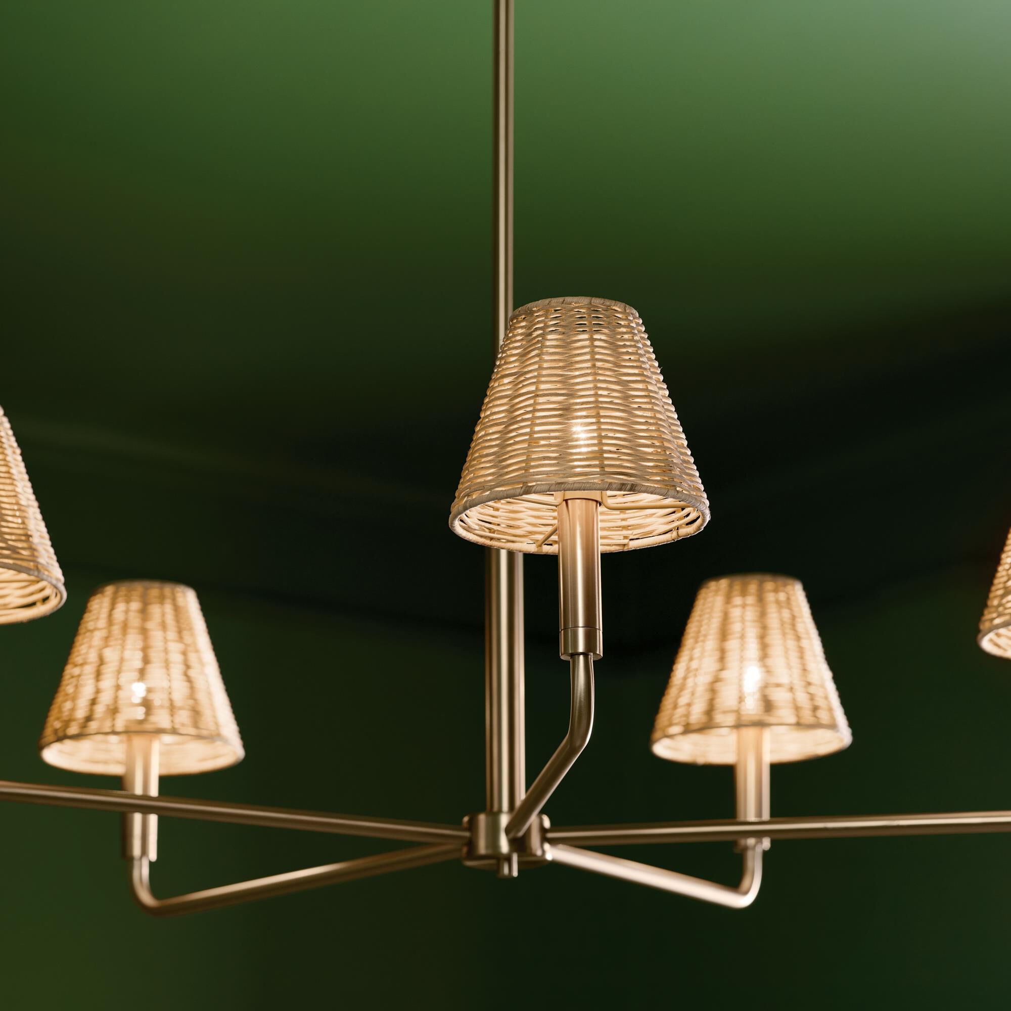 Shown in Champagne Bronze finish and Rattan Textured shade