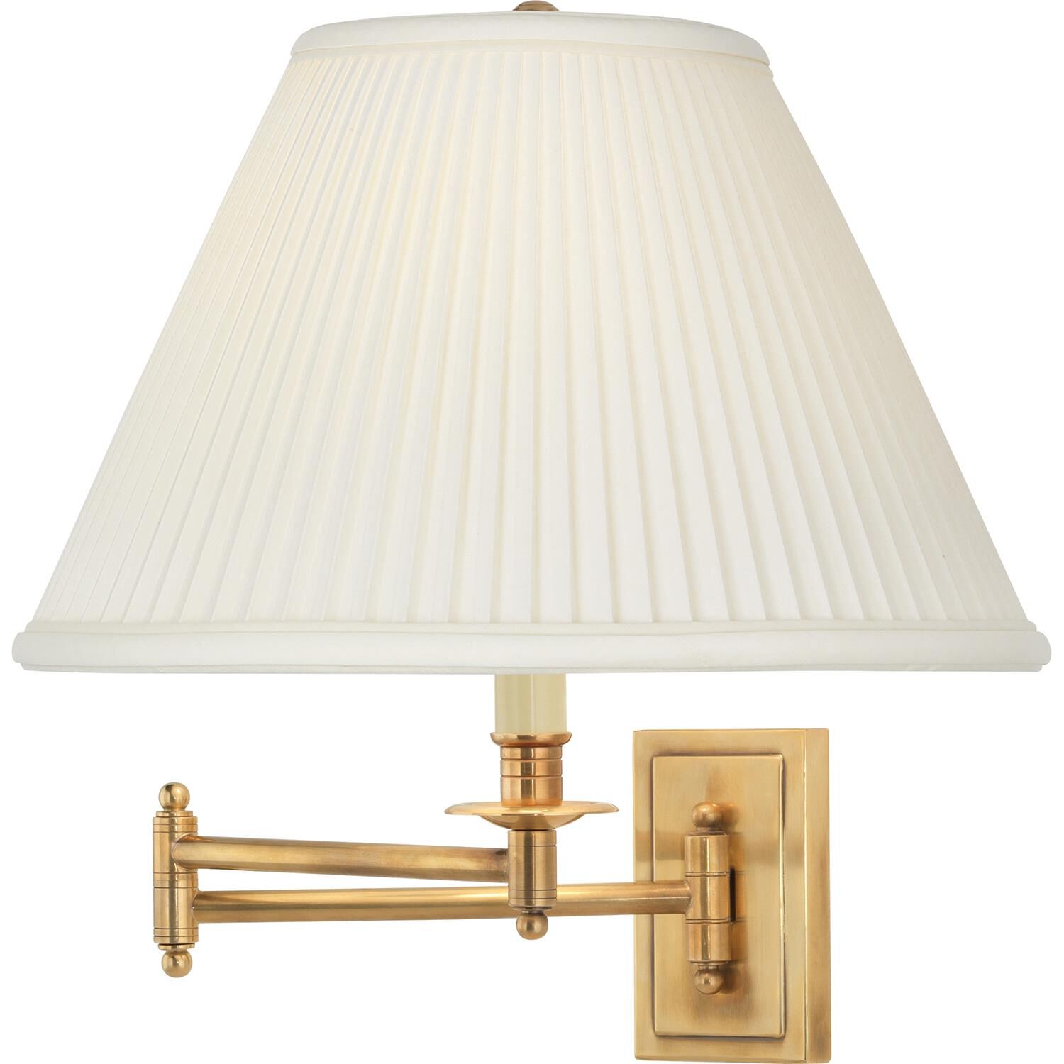 Shown in Antique Brass  finish and Natural Side Pleat Fabric shade