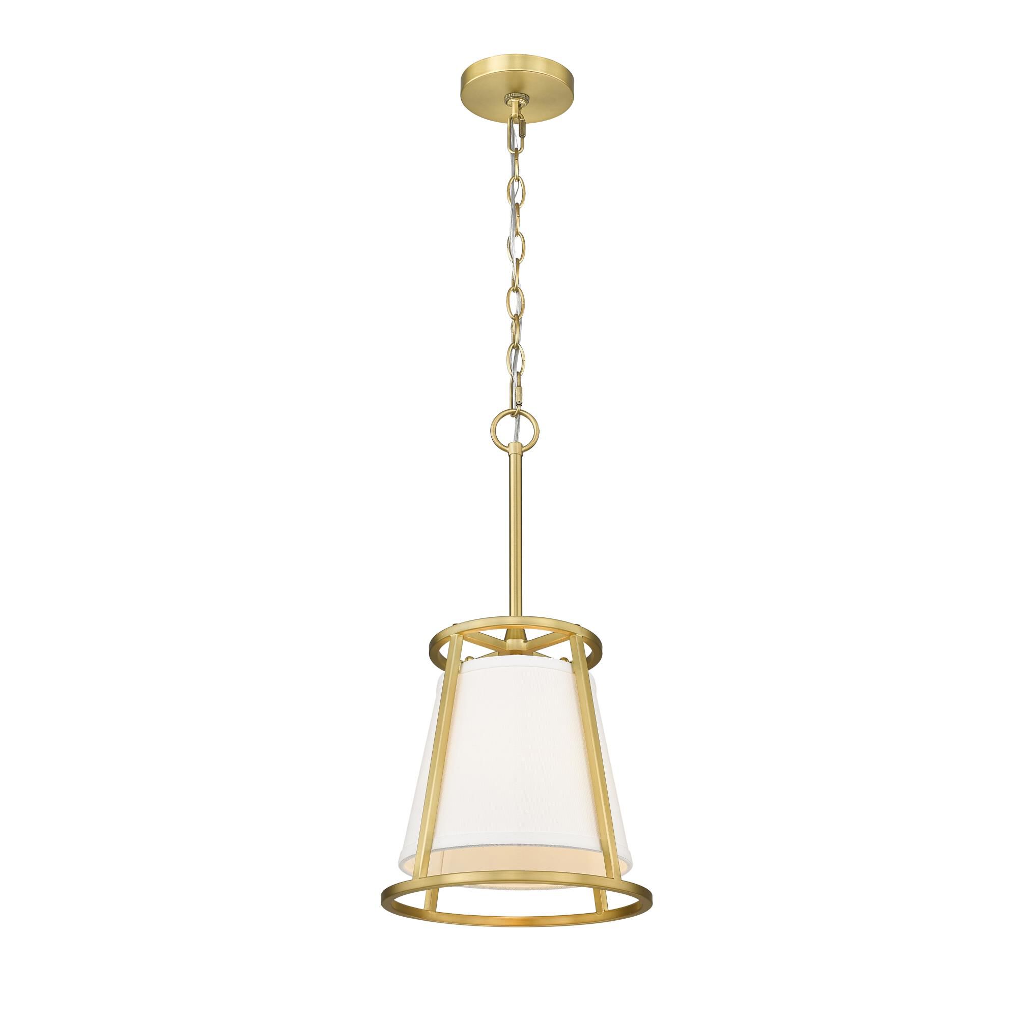 Shown in Rubbed Brass finish and White Fabric shade