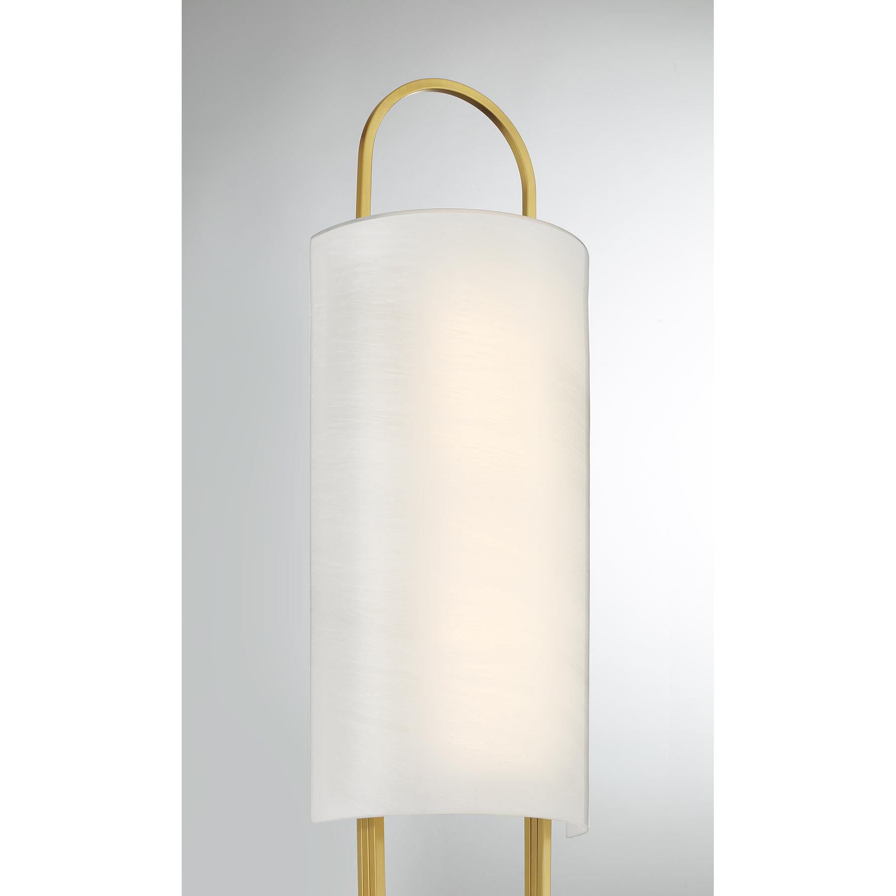 Shown in Warm Brass finish and Strie shade
