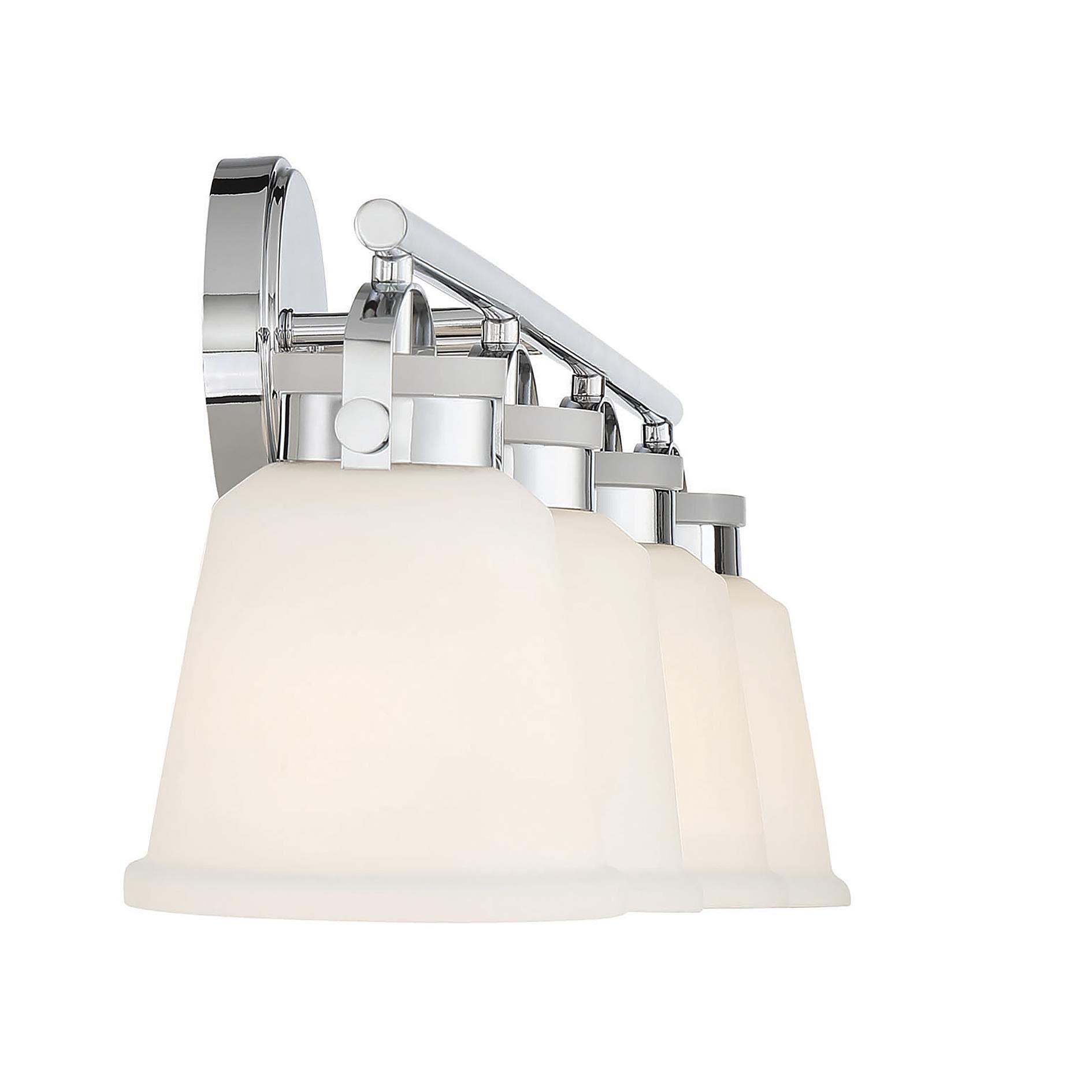 Shown in Polished Chrome finish and White Opal glass and Glass shade