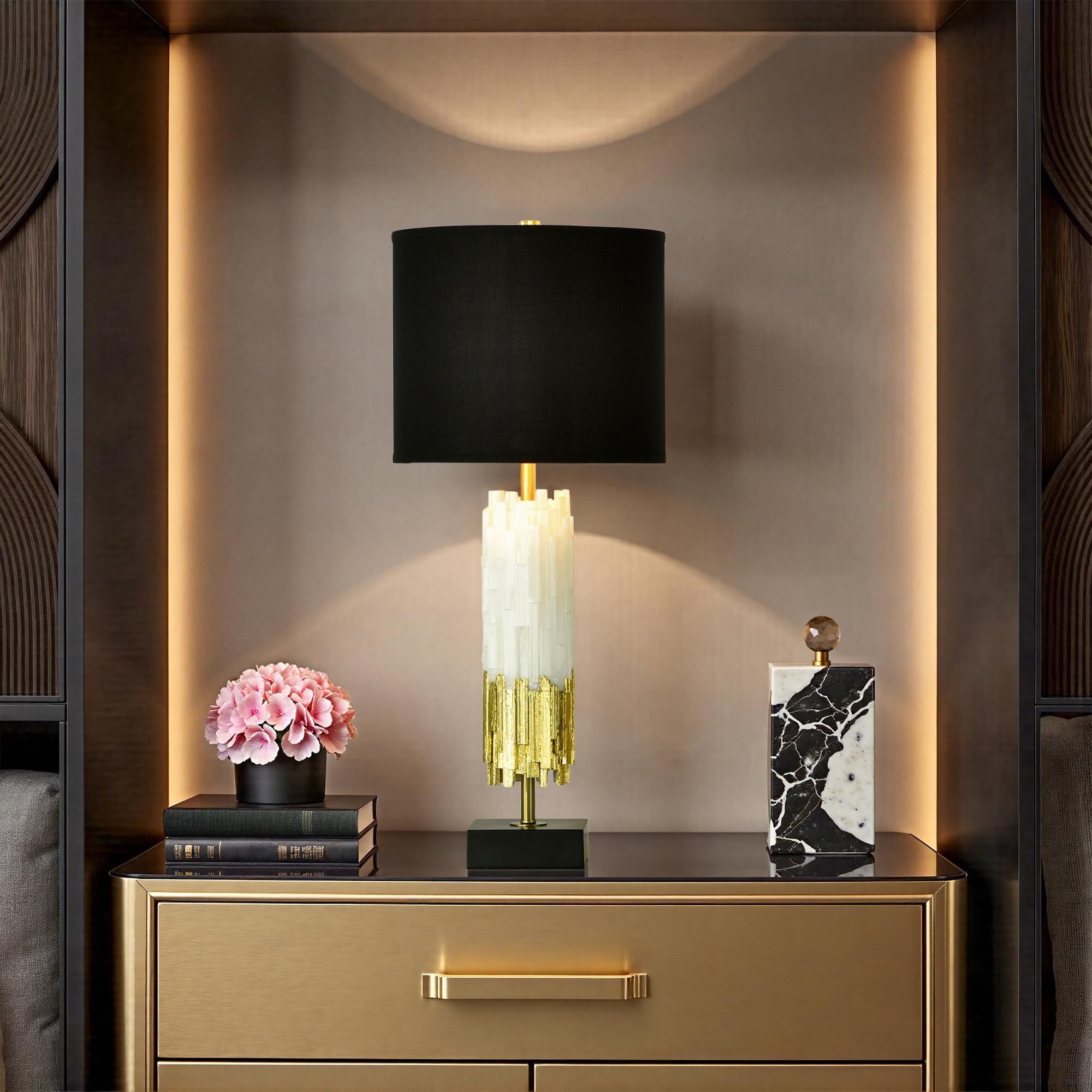 Shown in Black, White and Gold Leaf finish and Black shade