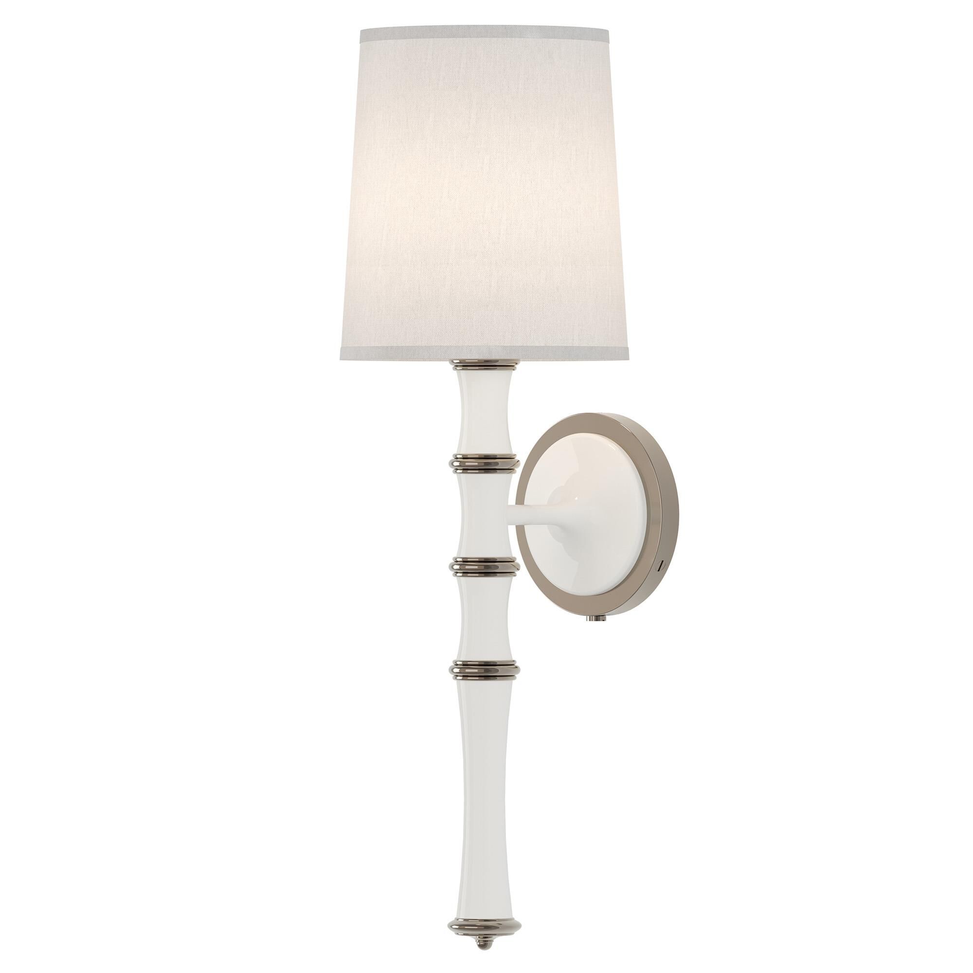 Shown in Daisy finish and Ascot White shade and Polished Nickel  accent