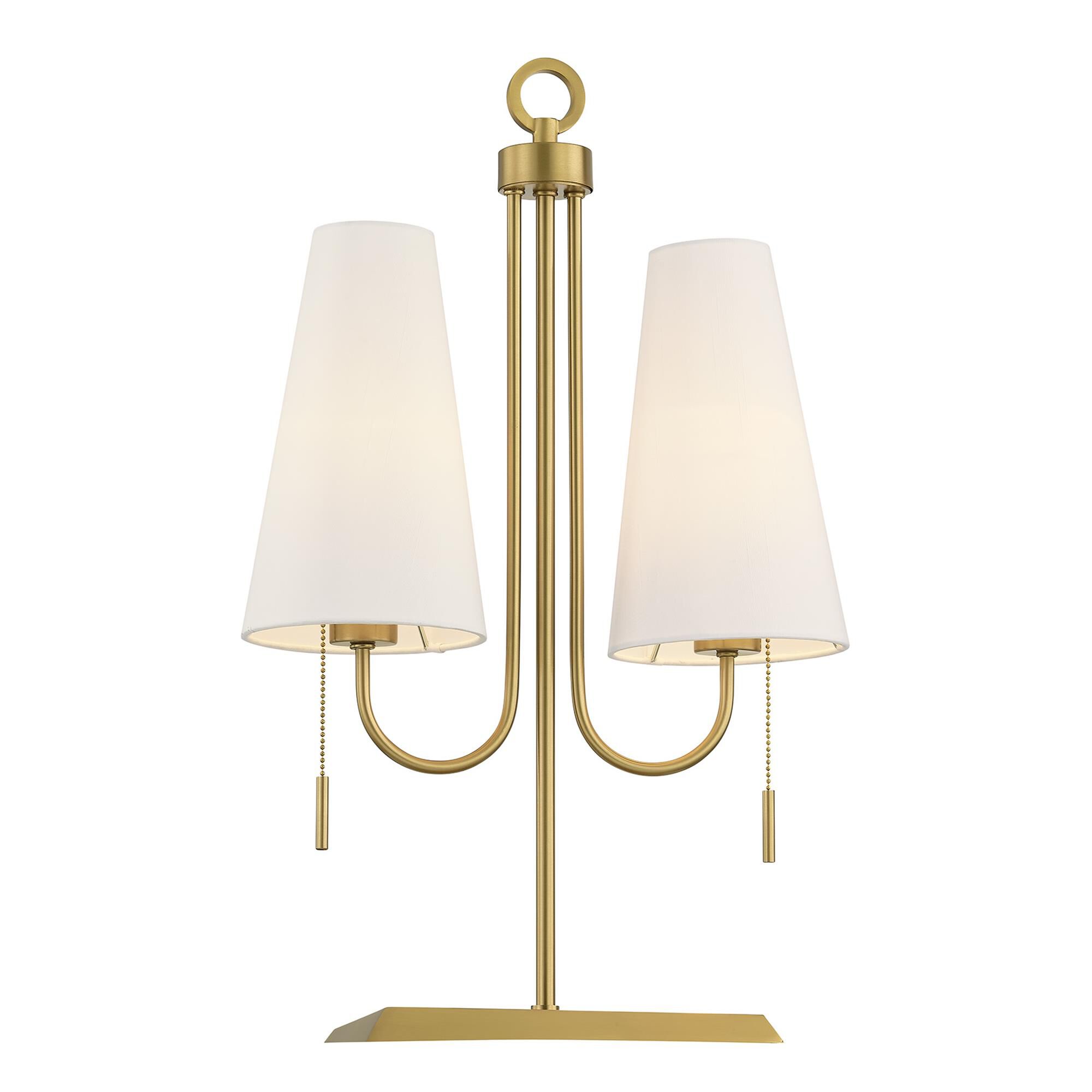 Shown in Warm Brass finish and White Fabric shade
