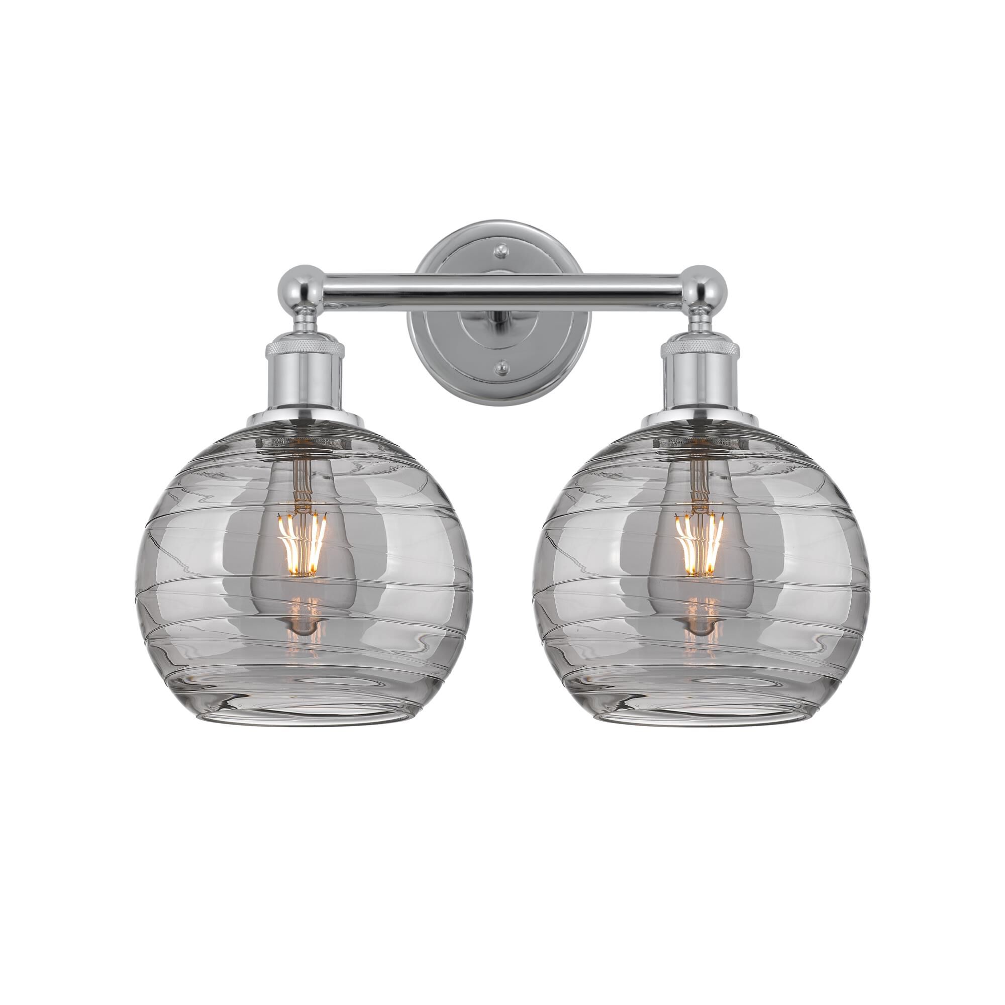 Shown in Polished Chrome finish and Light Smoke Deco Swirl glass
