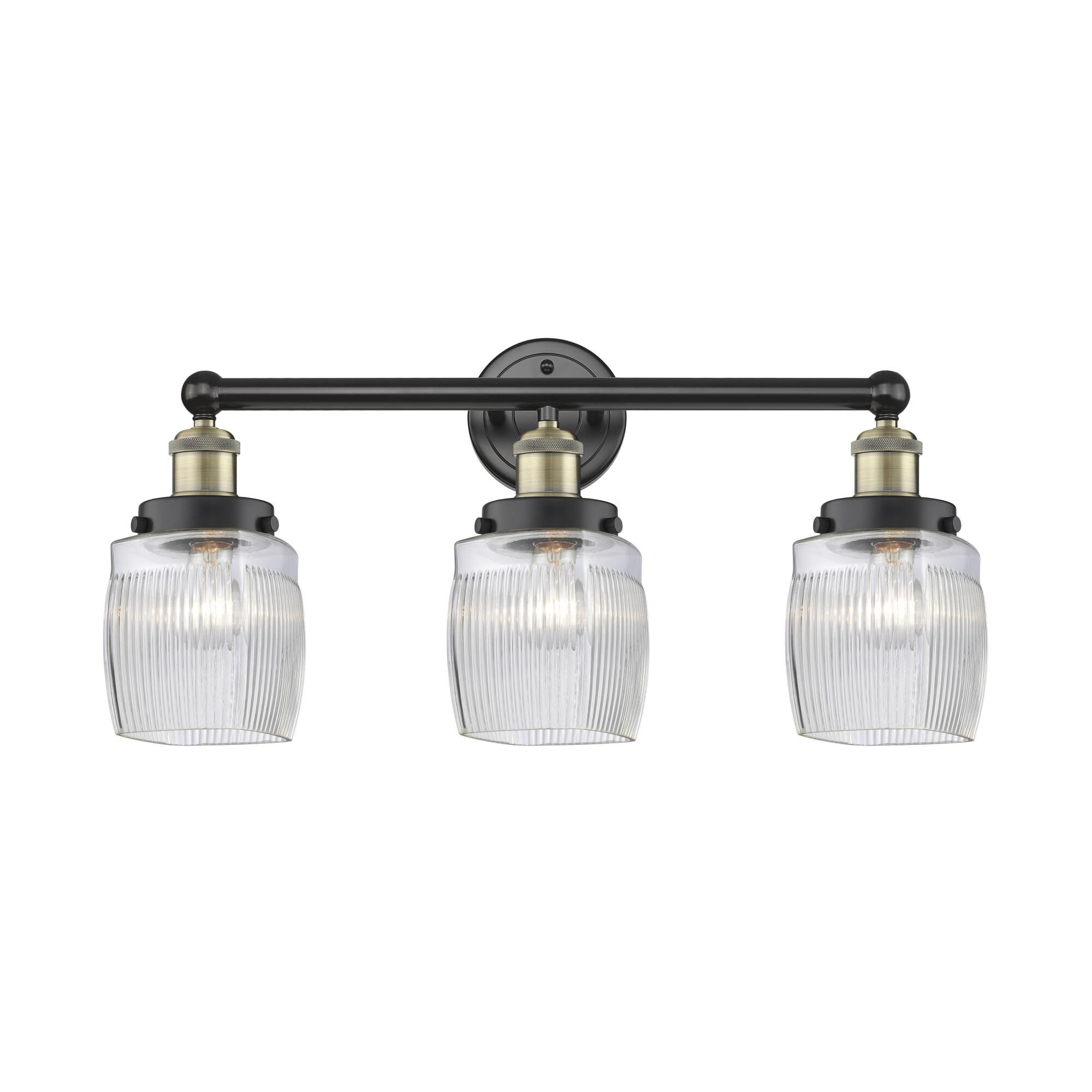 Shown in Black Antique Brass finish and Clear Halophane glass