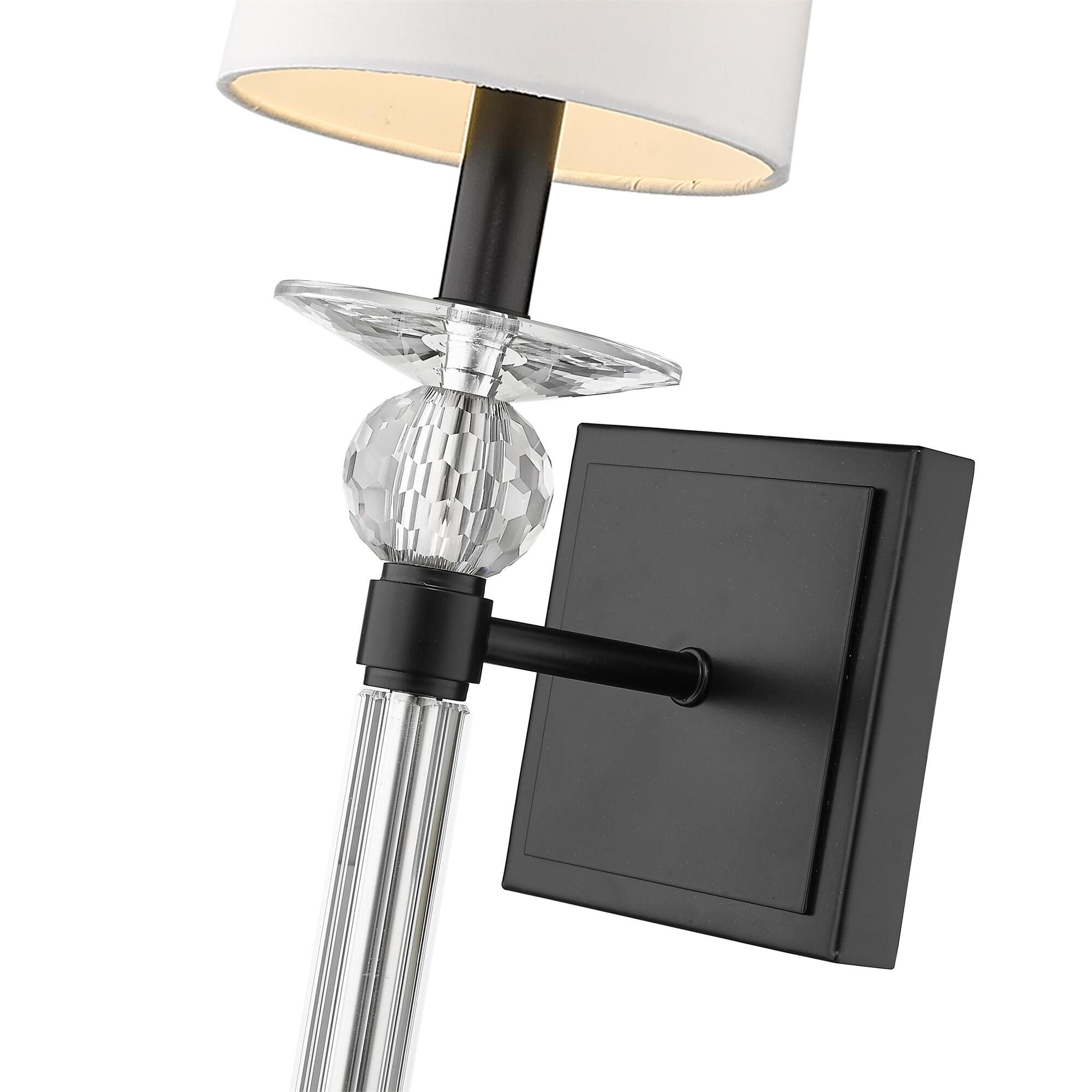 Shown in Matte Black finish and Fabric glass and Fabric shade