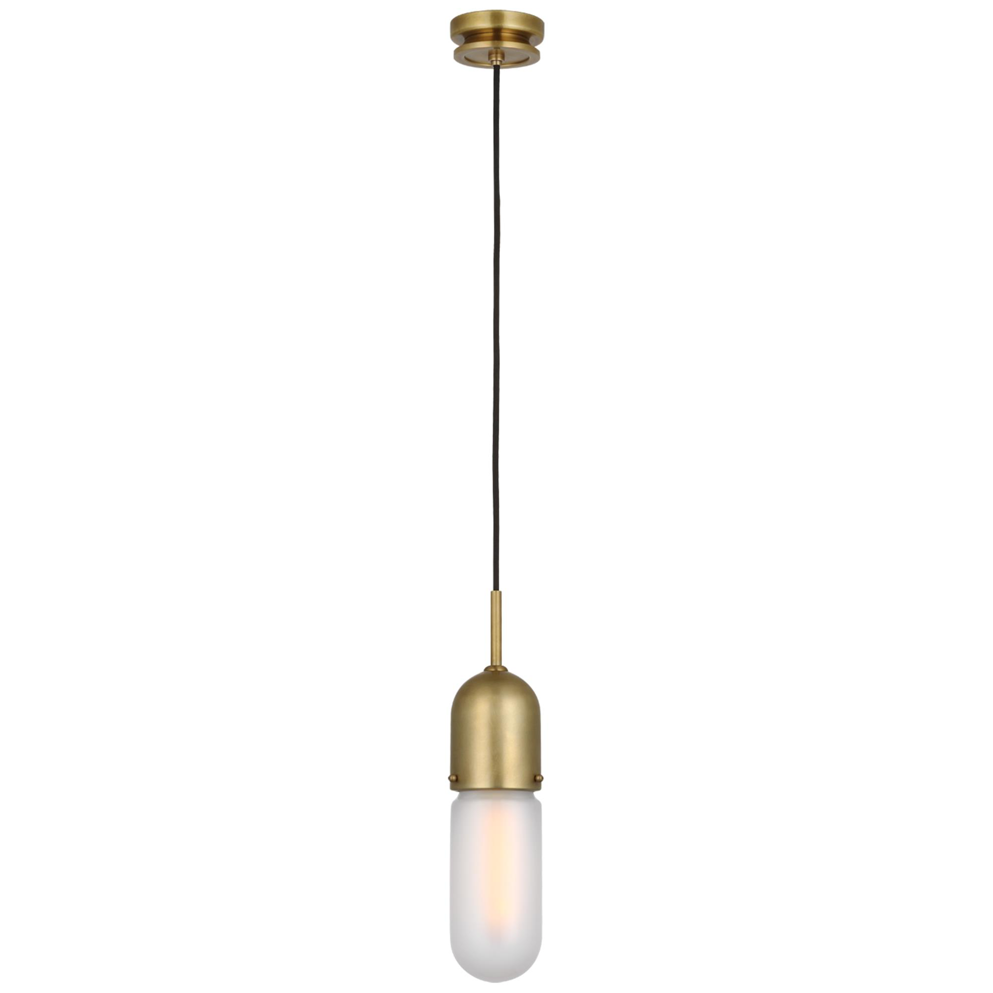 Shown in Hand-Rubbed Antique Brass finish and Frosted glass