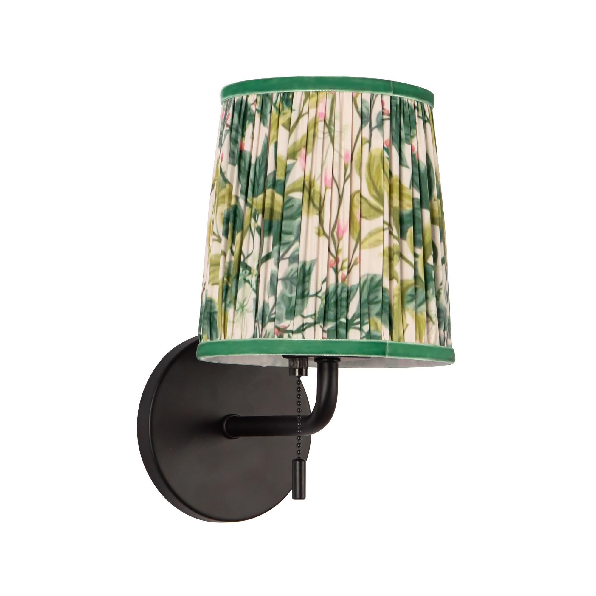 Shown in Matte Black finish and Green Linen shade