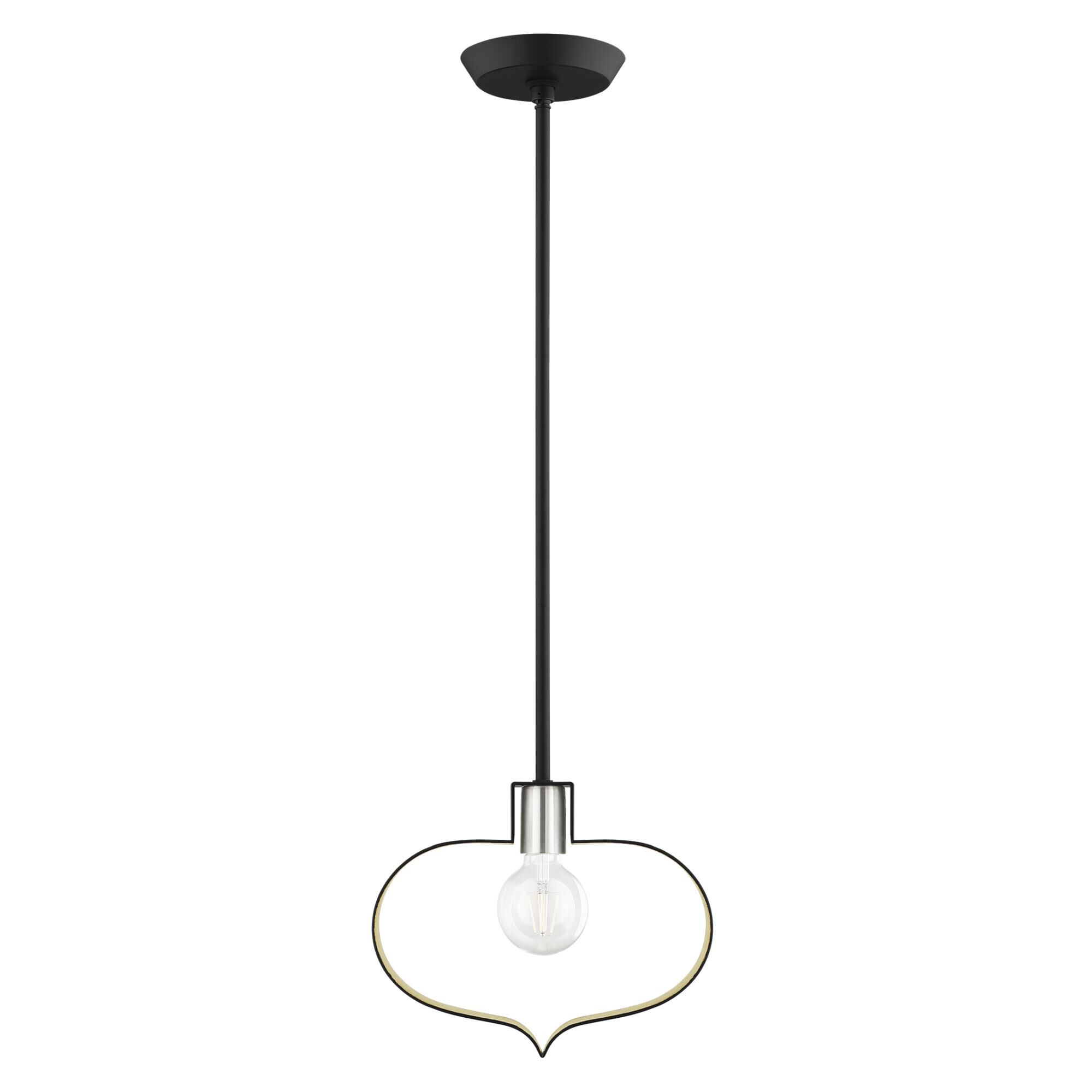 Shown in Black With Brushed Nickel Accents finish and Black Shade With Winter Gold Finish Inside glass and Black  With Winter Gold Finish Inside shade