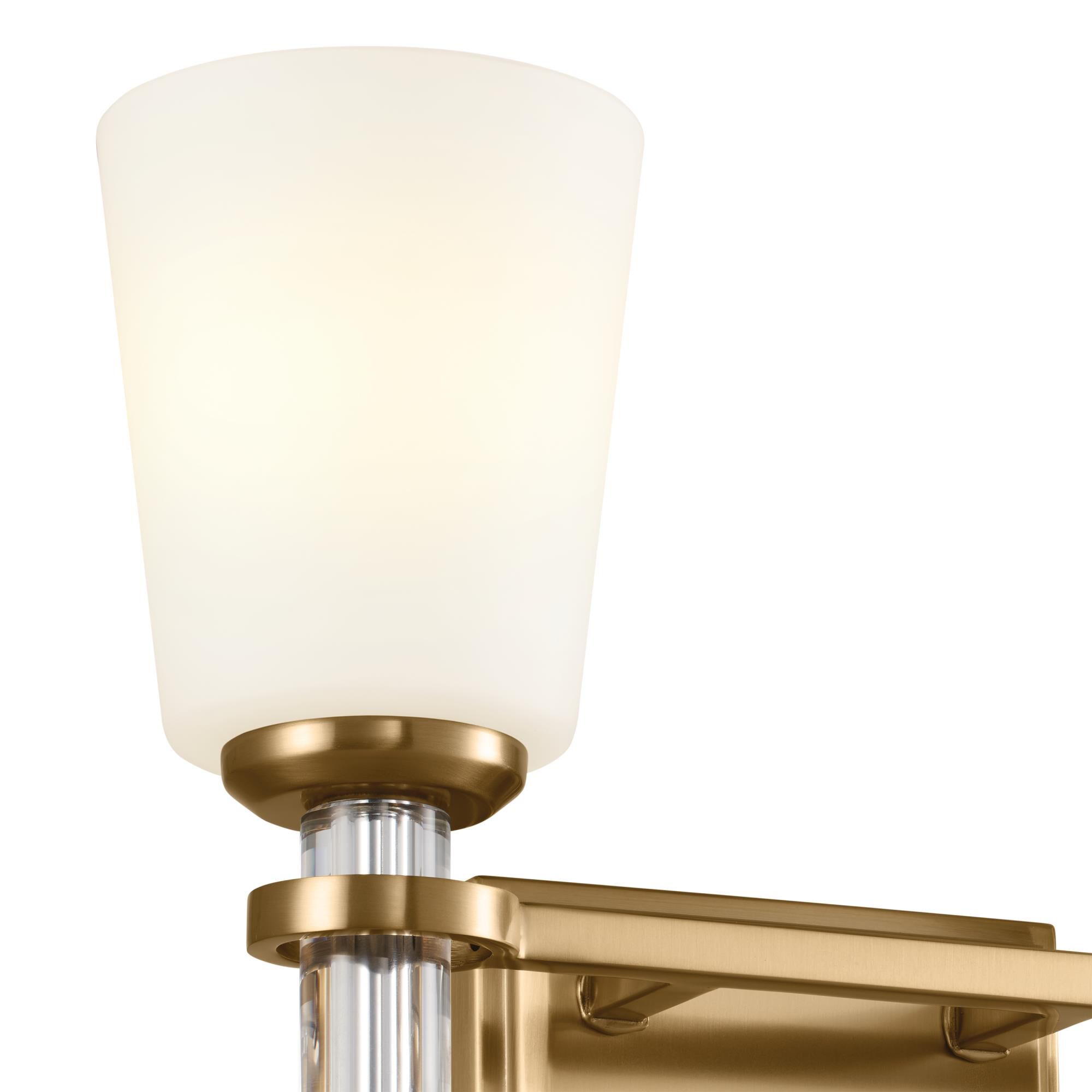Shown in Brushed Natural Brass finish and Satin Etched Cased Opal glass