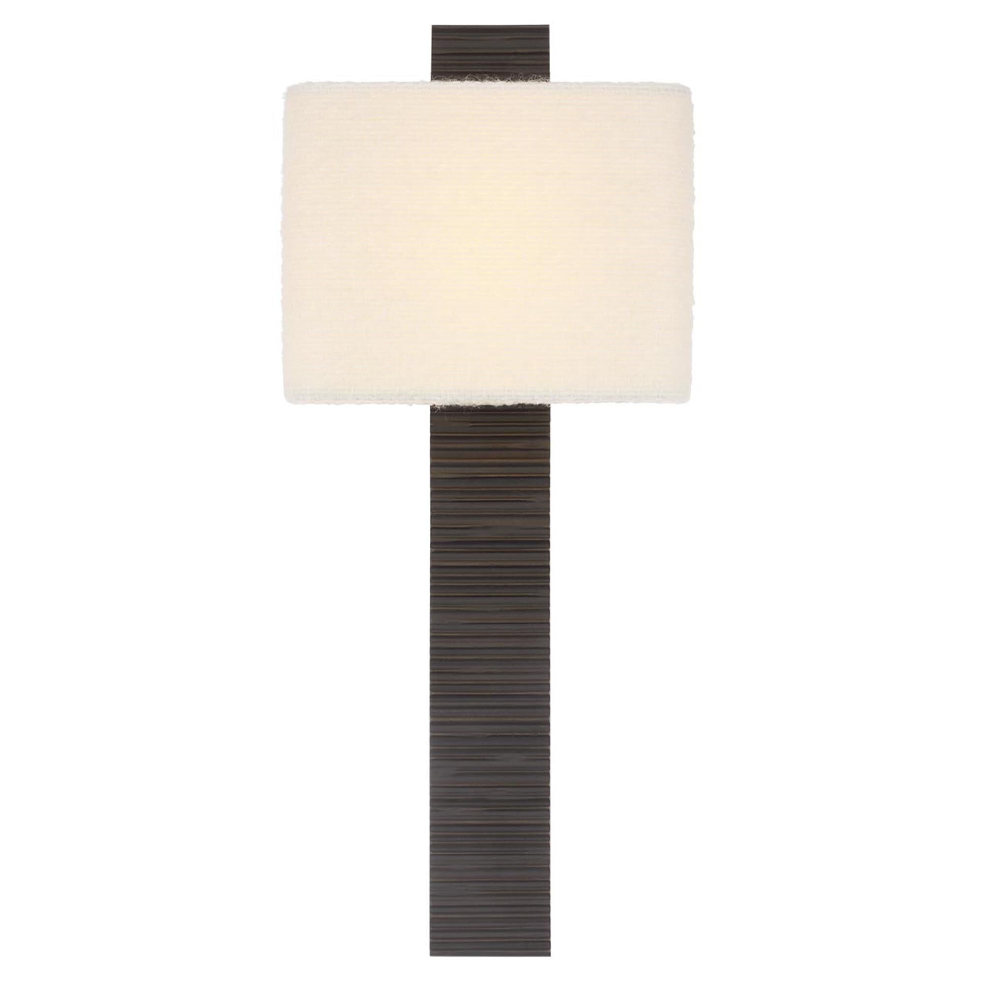 Shown in Ridged Carbon finish and Boucle Rectangle shade