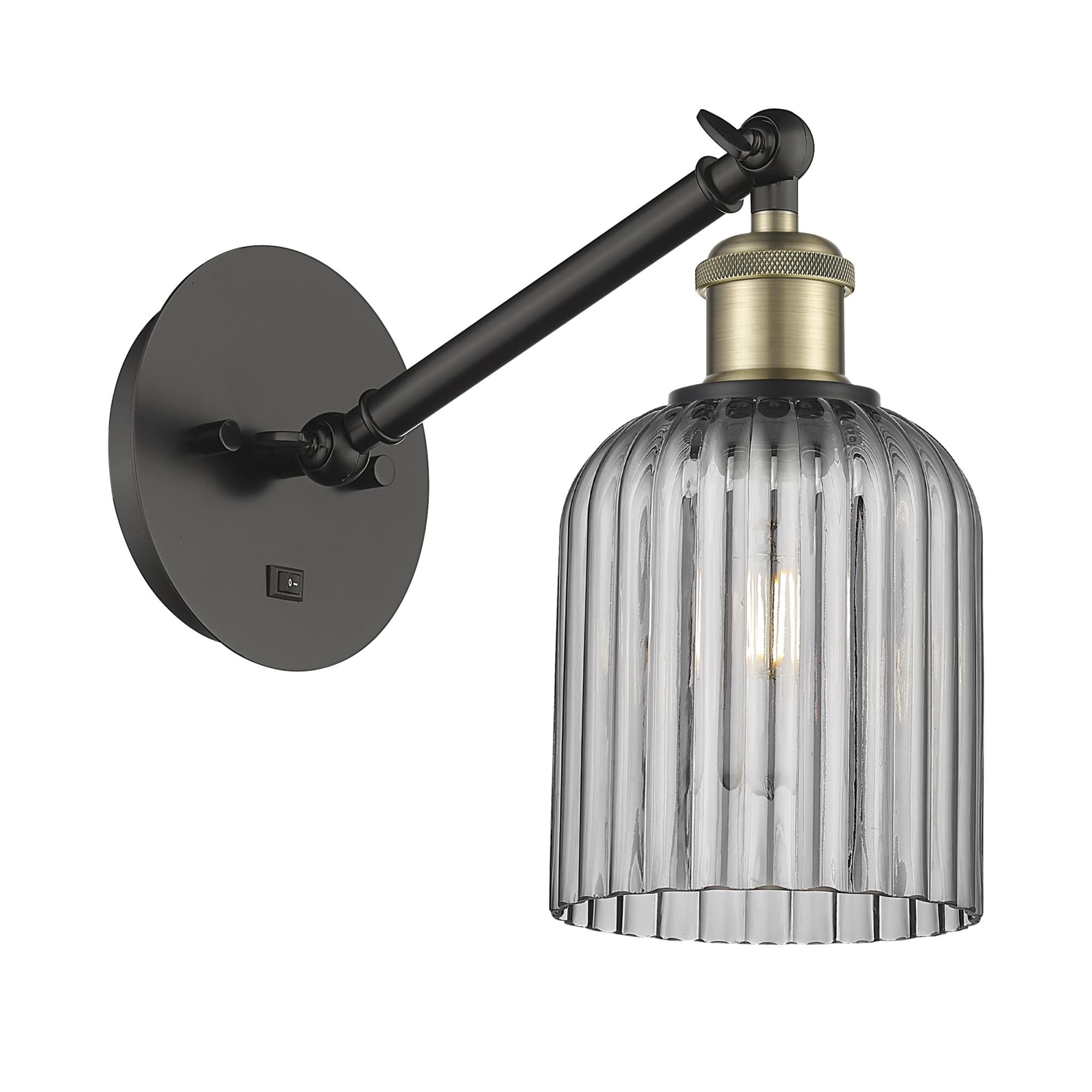 Shown in Black Antique Brass finish and Light Smoke shade