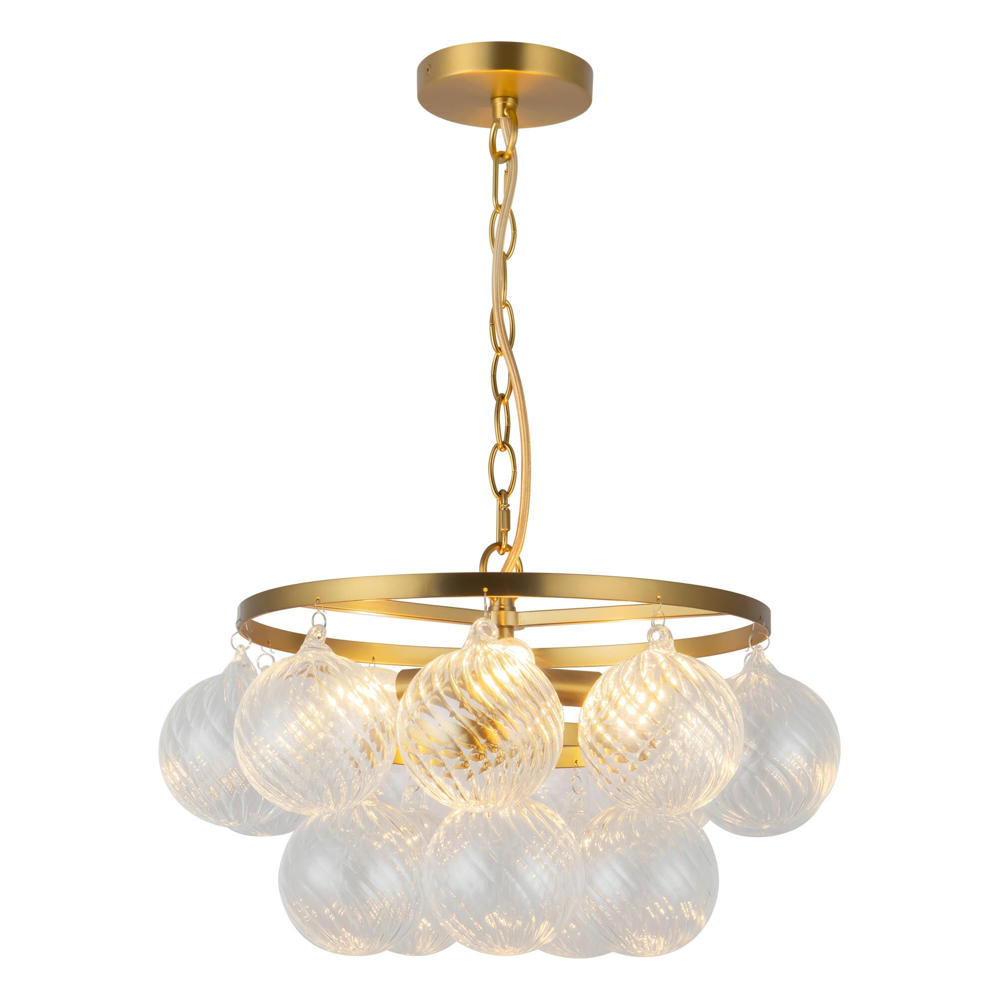 Shown in Brushed Gold finish and Clear Ribbed glass