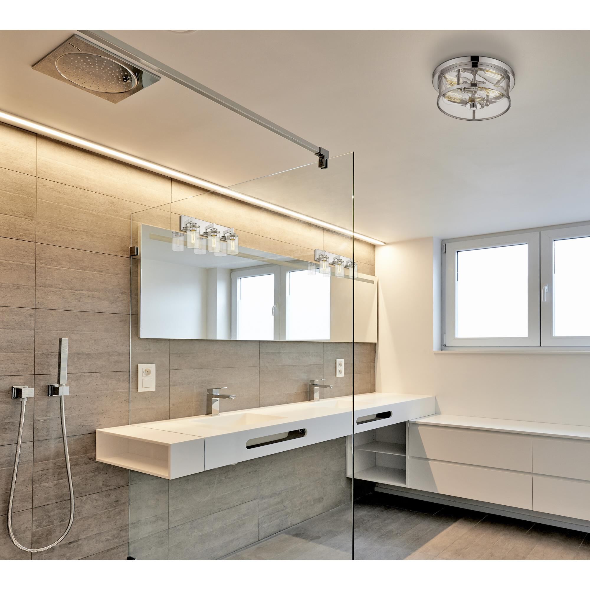 Shown in Chrome finish and Glass shade