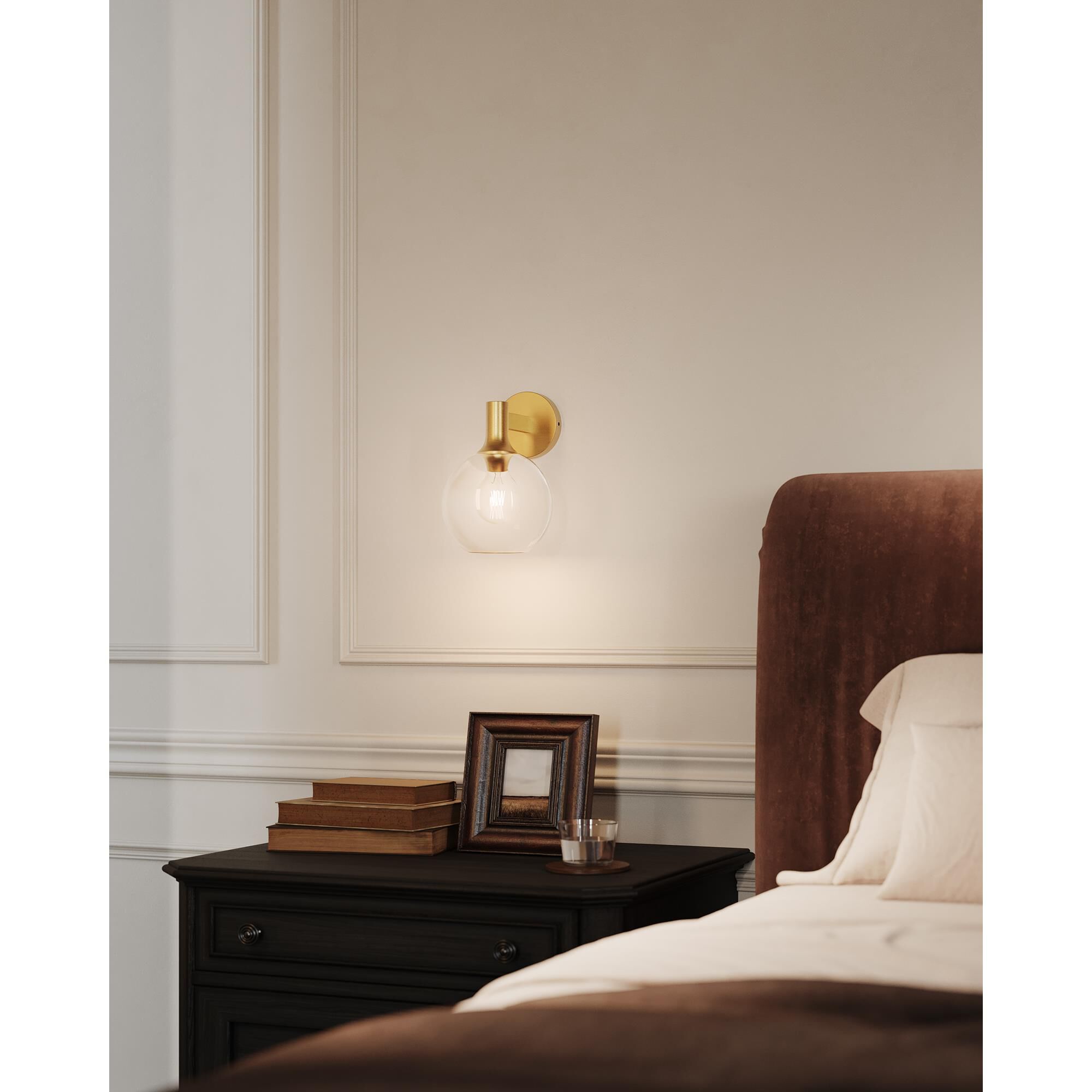 Shown in Aged Gold finish and Clear glass