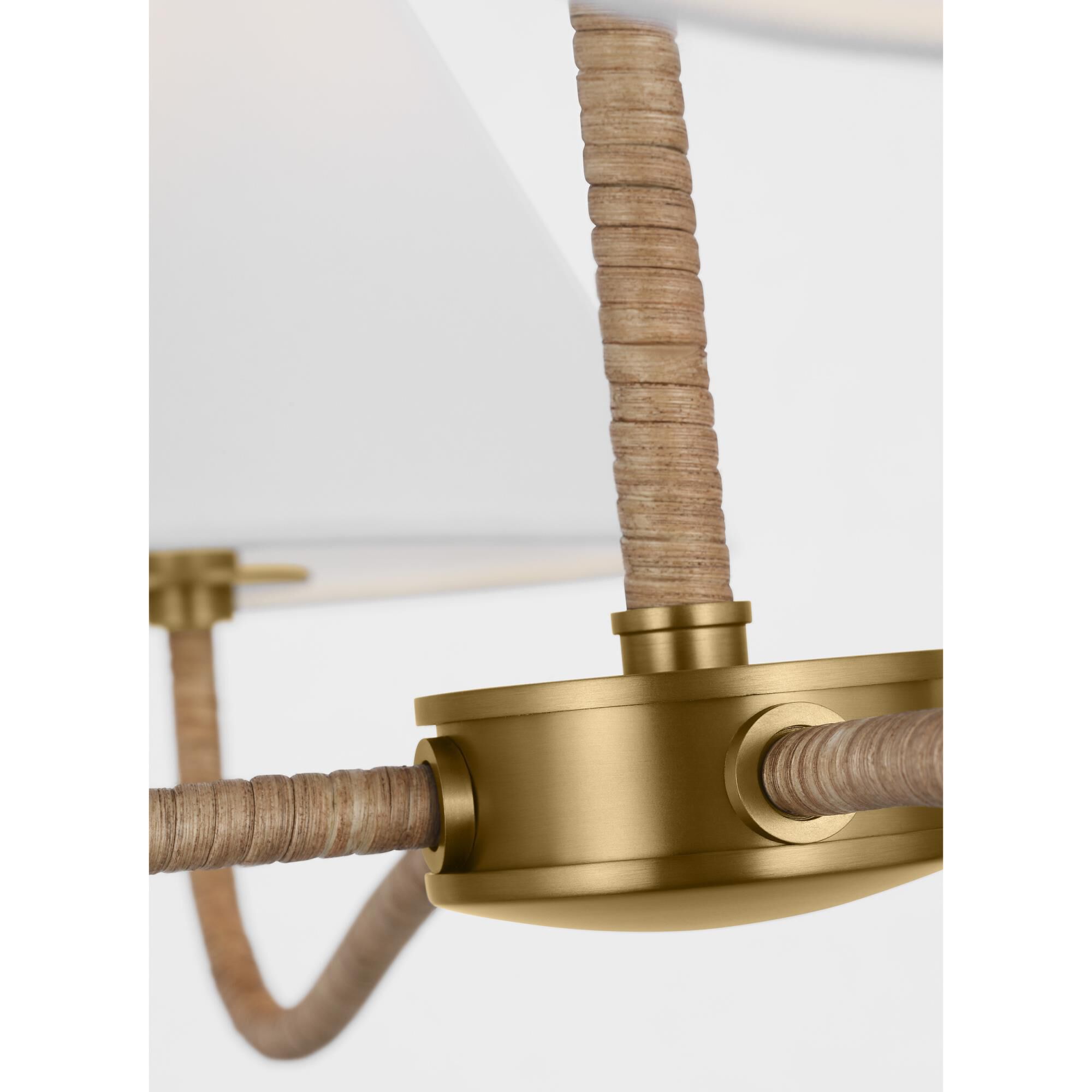 Shown in Burnished Brass finish and White Linen shade