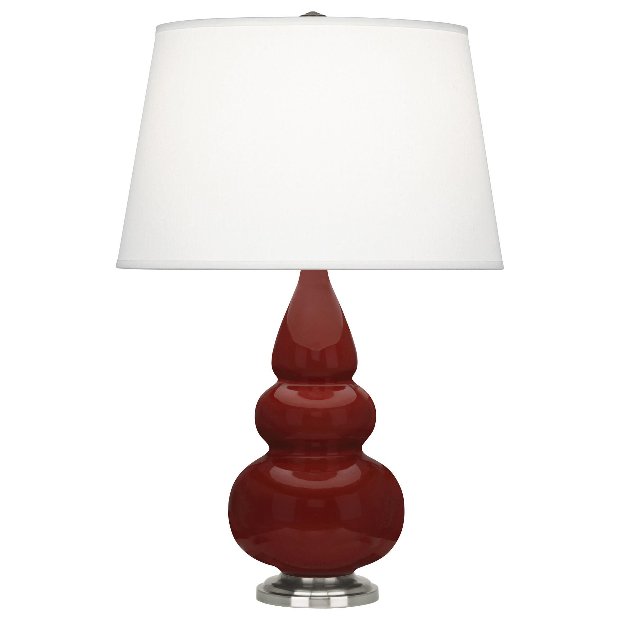 Shown in Oxblood finish and Pearl Dupioni shade and Antique Silver accent