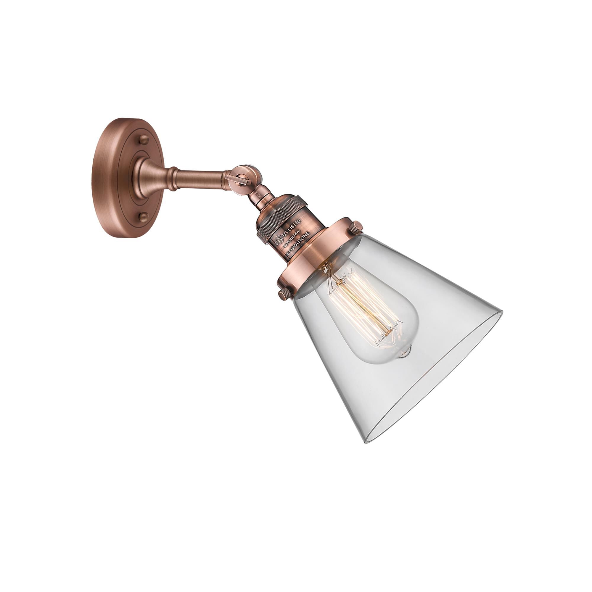 Shown in Antique Copper finish and Clear glass and None accent