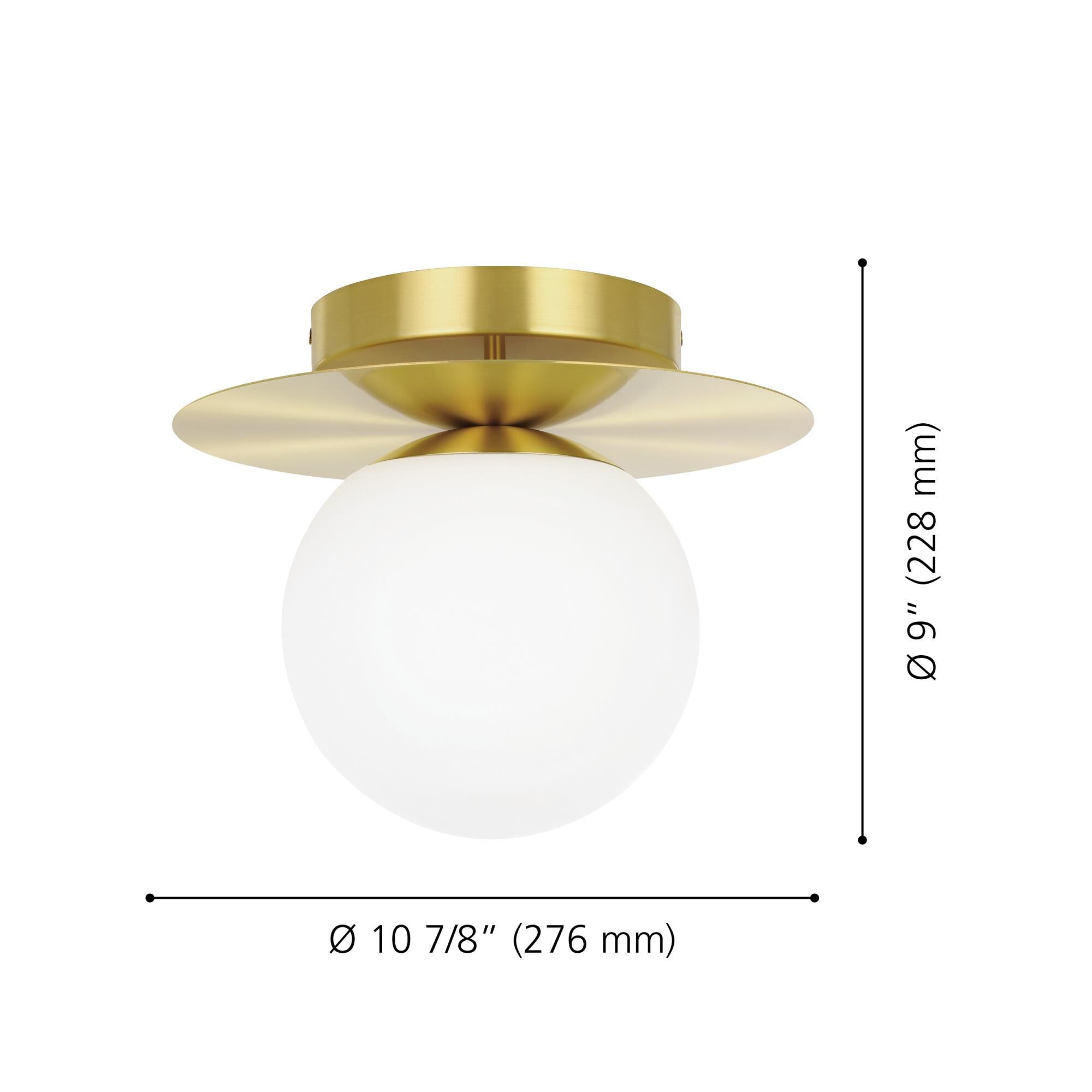 Shown in Brushed Brass finish and White Opal glass