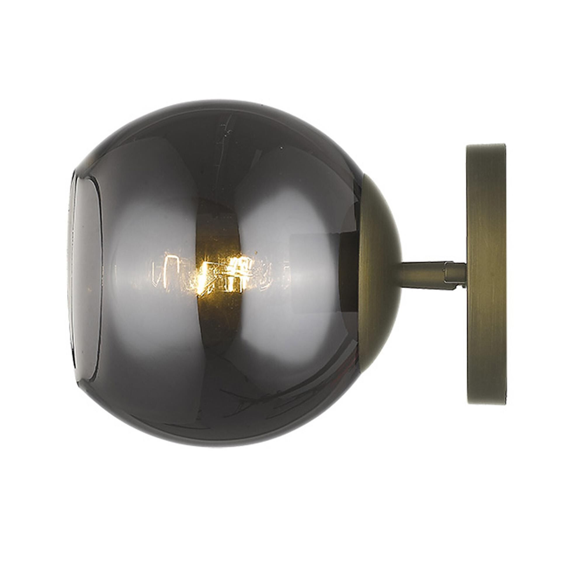 Shown in Aged Brass finish and Smoke glass and Smoke Glass Globes shade
