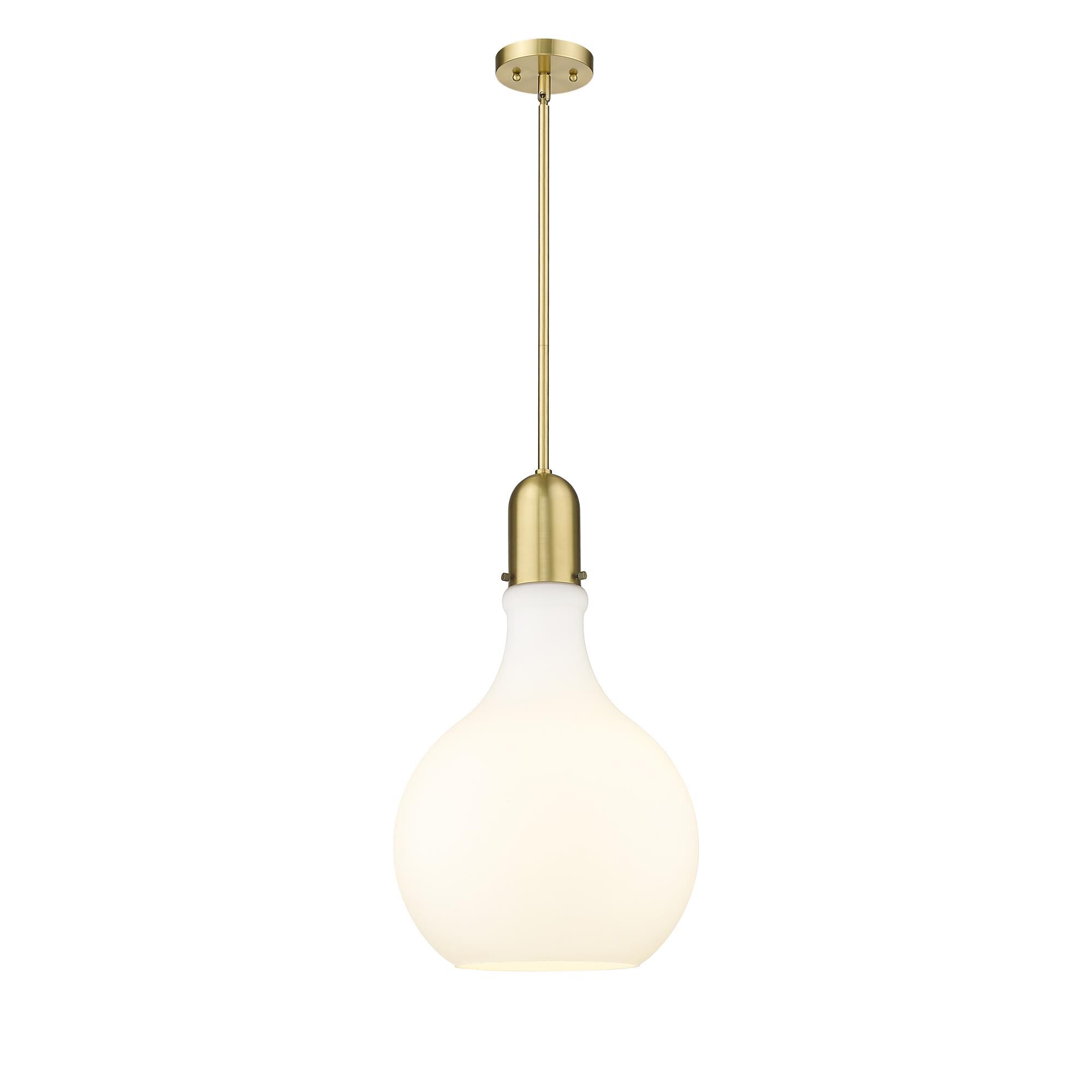 Shown in Satin Gold finish and Matte White Cased Amherst glass and No Shade shade