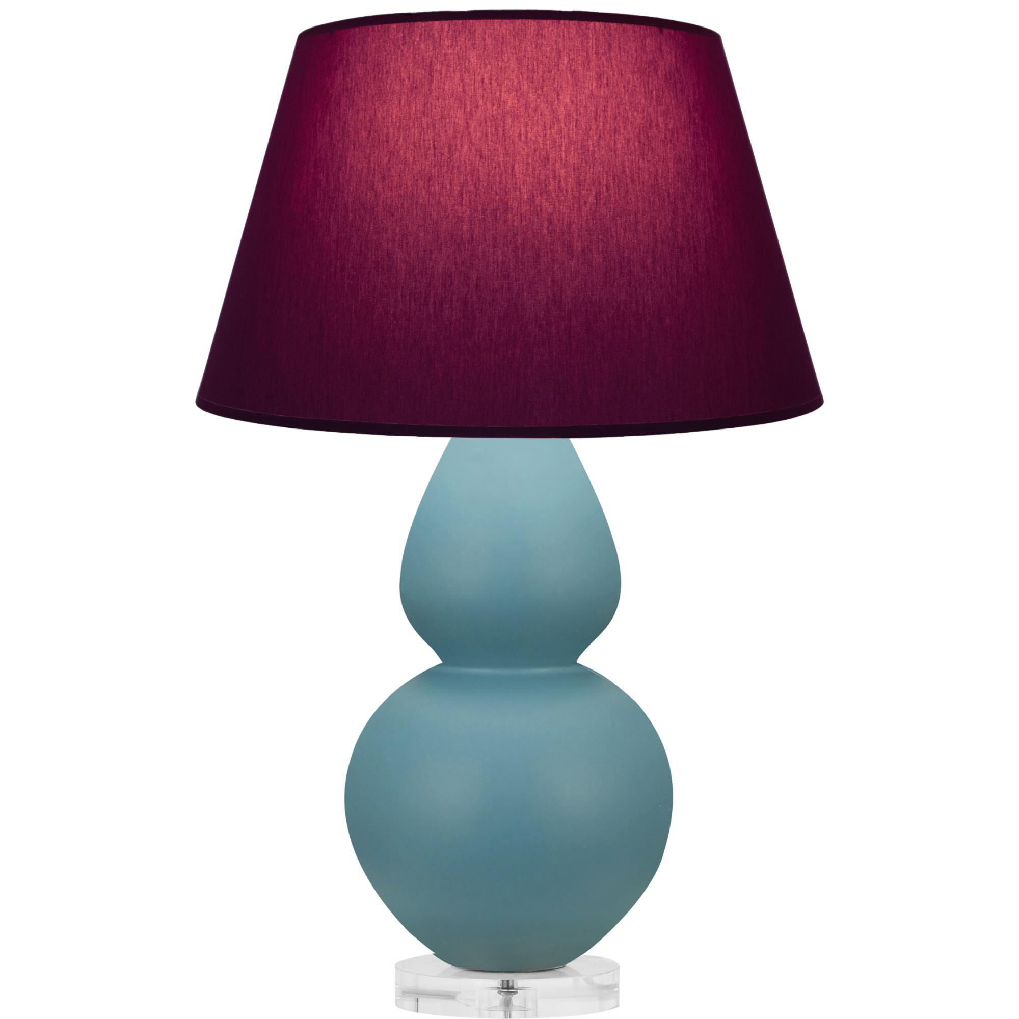 Shown in Matte Steel Blue finish and Plum and Lavender shade and Lucite accent