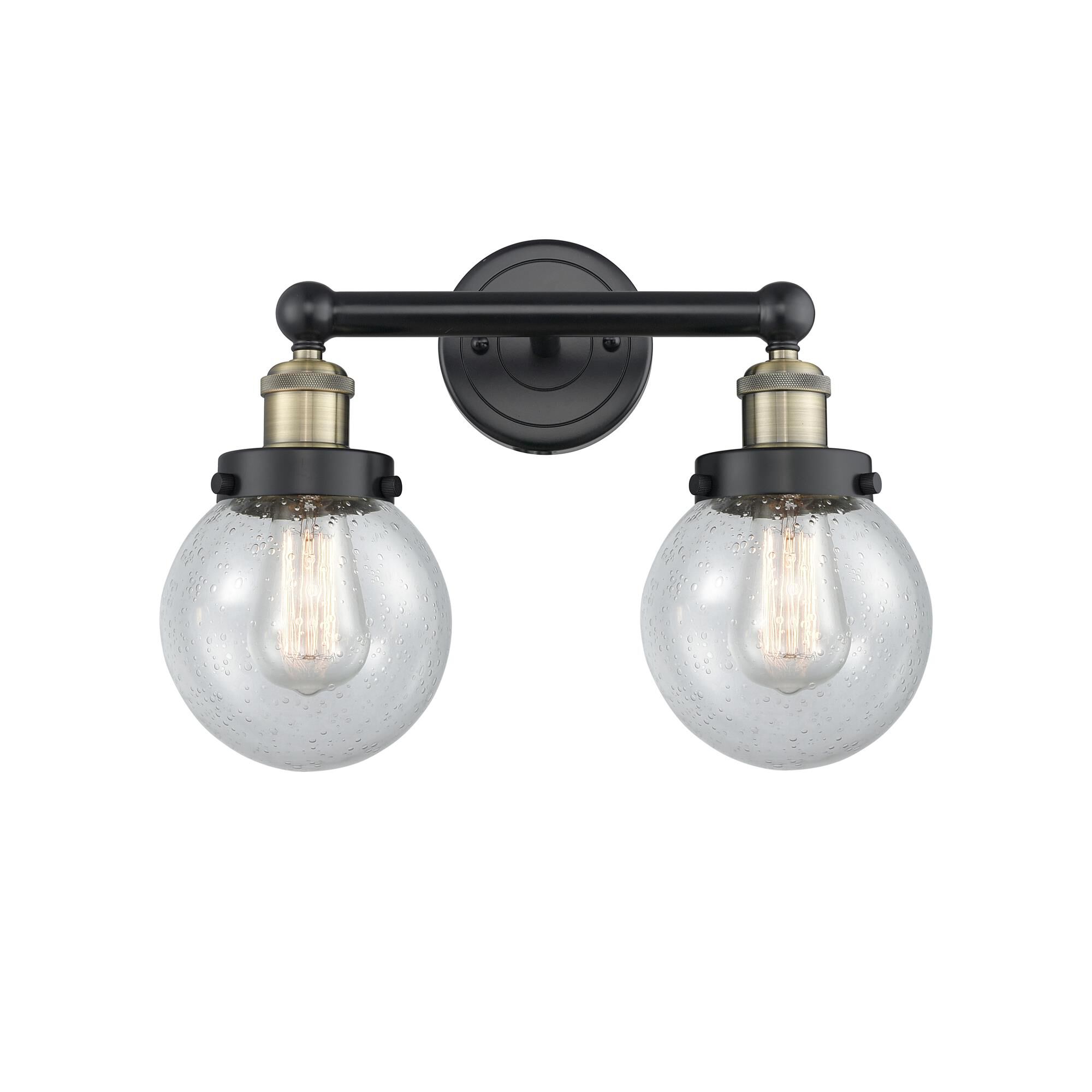 Shown in Black Antique Brass finish and Seedy glass
