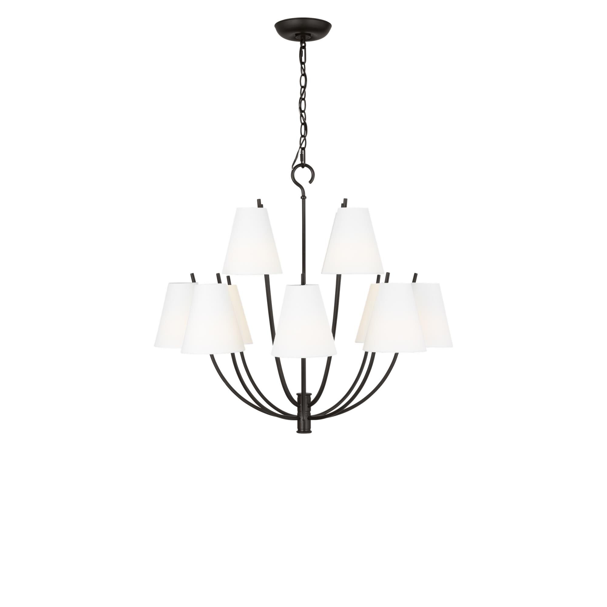 Shown in Aged Iron finish and White Linen Fabric shade