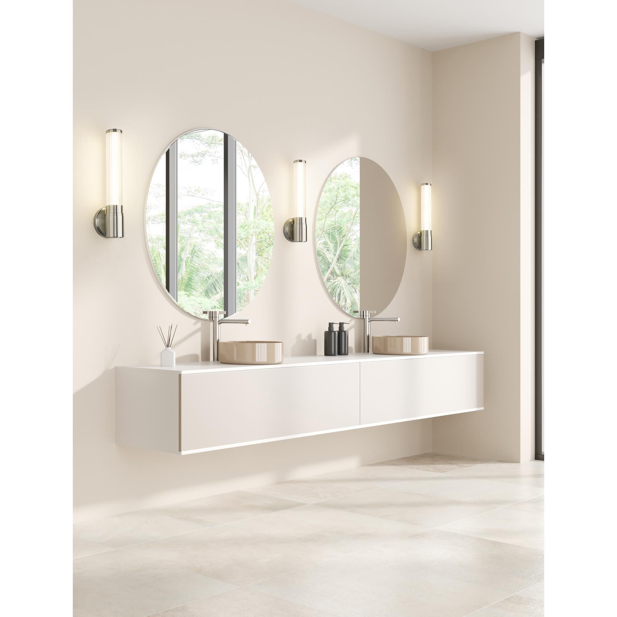 Shown in Brushed Nickel finish and Opal White glass and Opal White shade