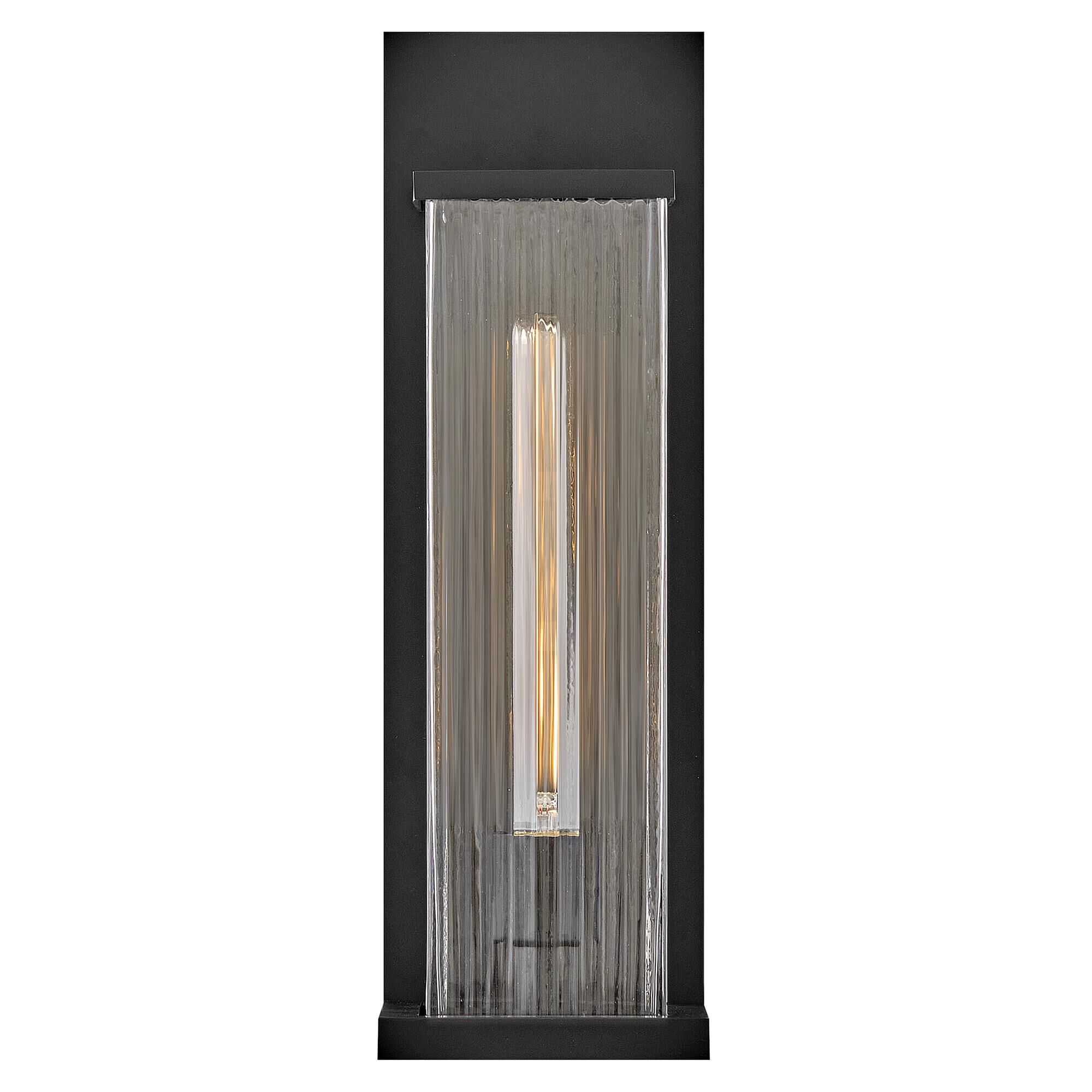 Shown in Black finish and Clear Ribbed glass