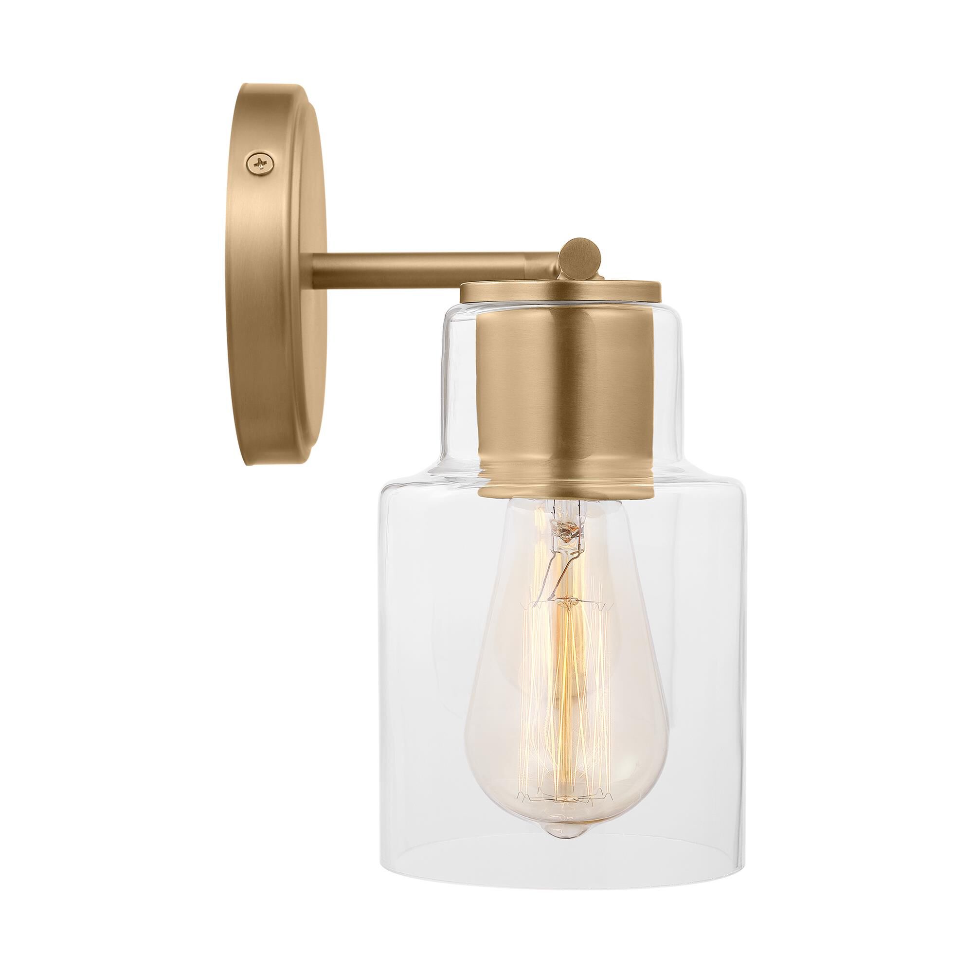 Shown in Satin Brass finish and Clear Glass s shade