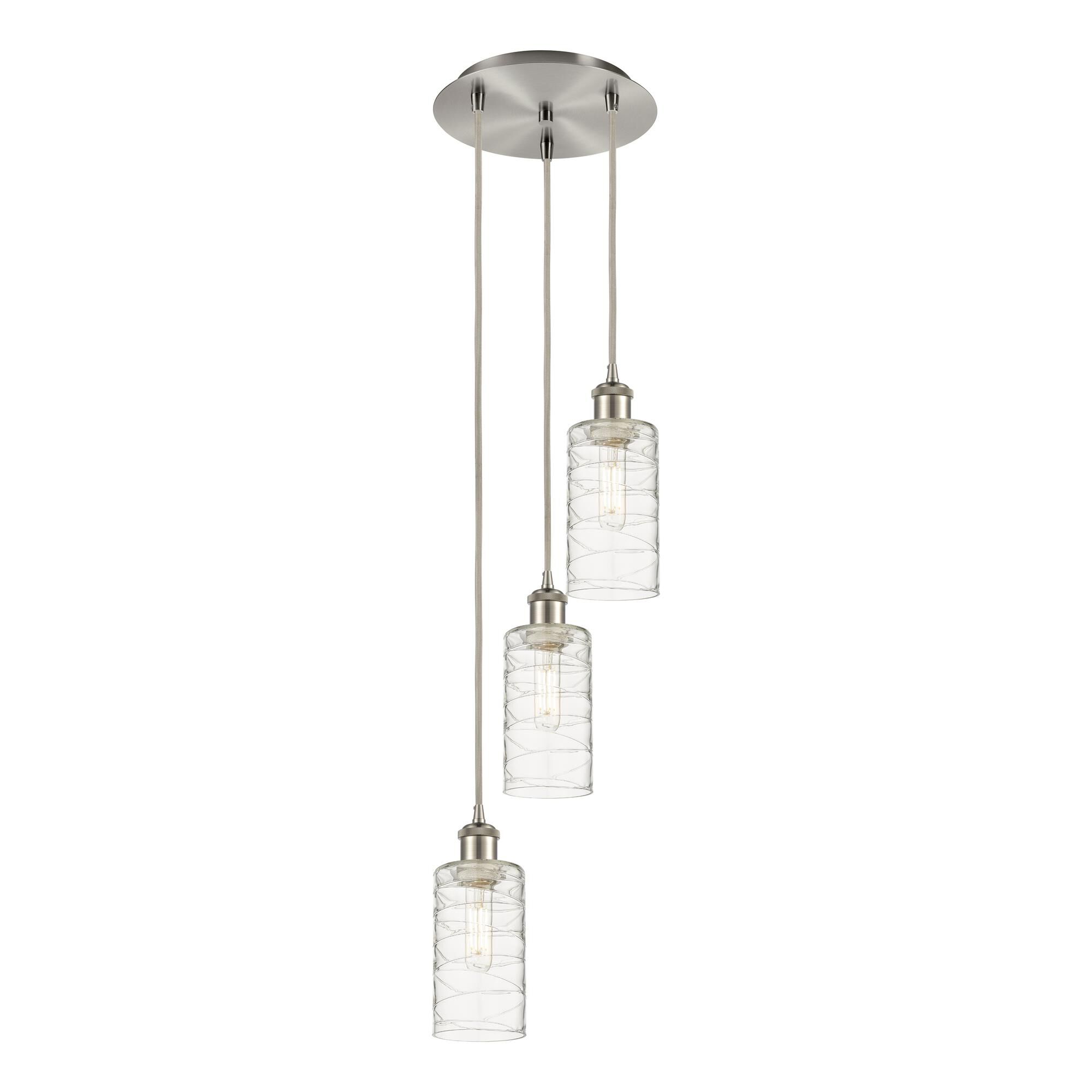 Shown in Satin Nickel finish and Deco Swirl shade