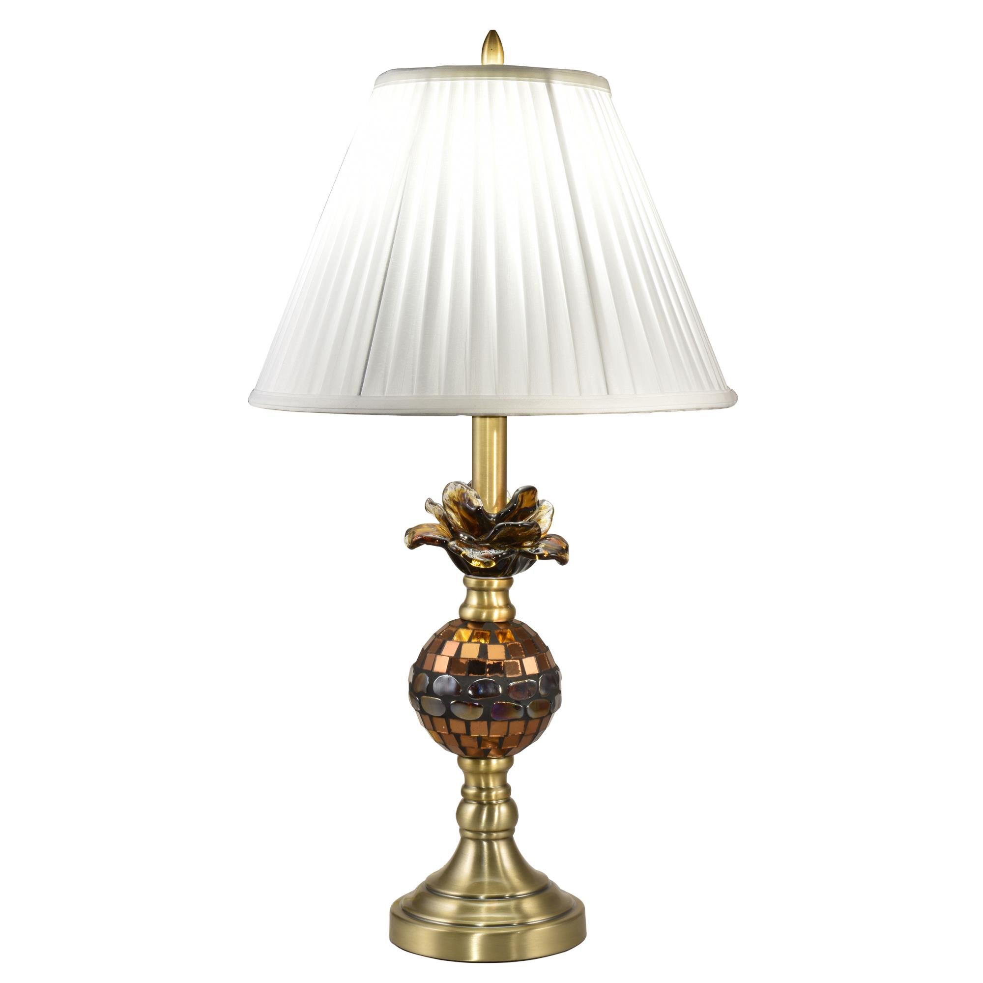 Shown in Antique Brass finish and Softback Fabric shade